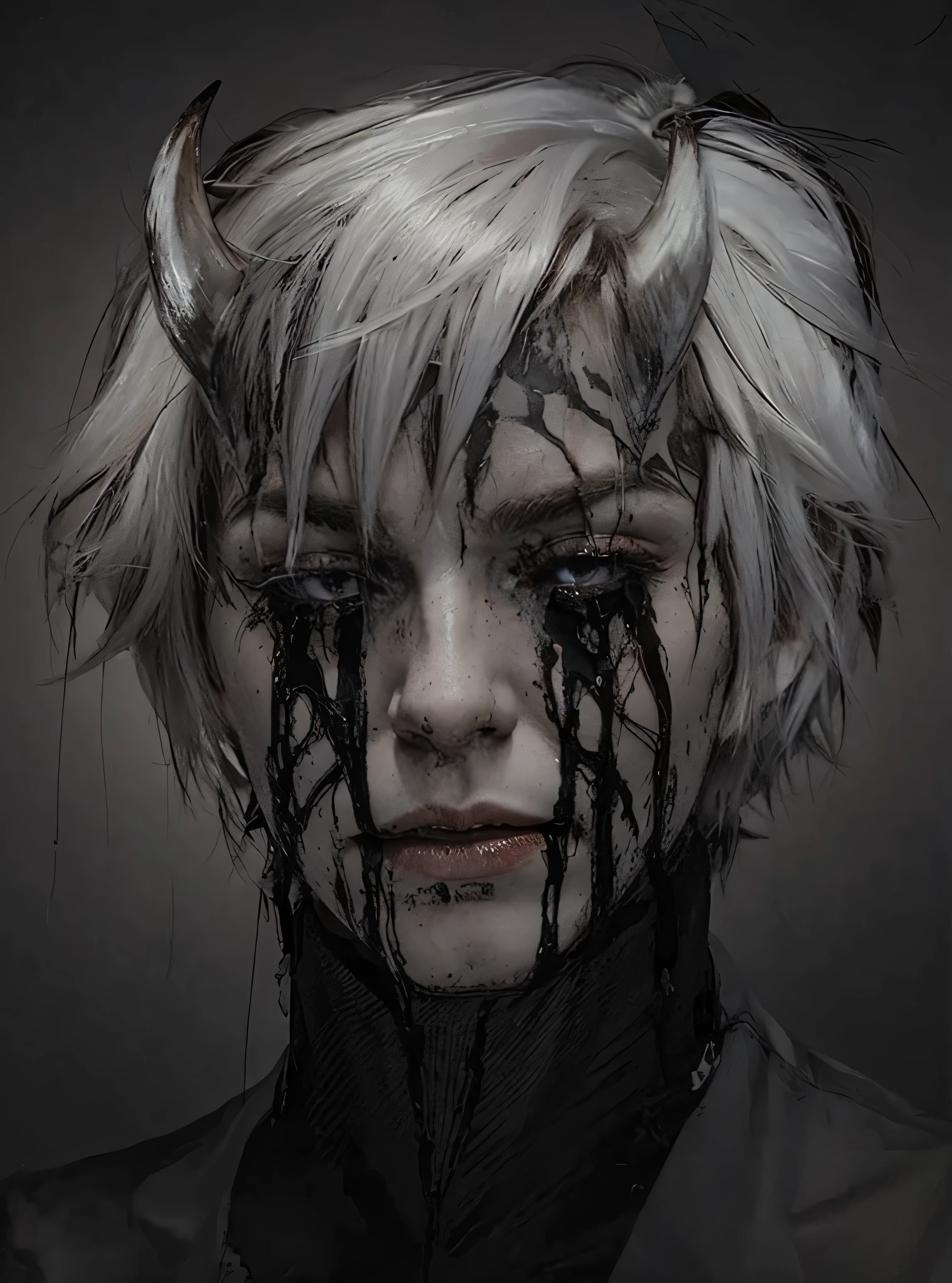 Red blood, white hair, devil's bloody cry