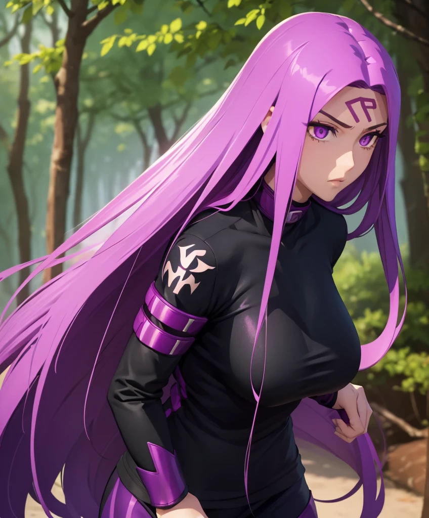 1girl, best quality, masterpiece, high resolution, solo, compression shirt, compression shirt purple, {medusa_fgo:1.15}, long_hair, purple_hair, very_long_hair, purple_eyes, breasts, big_breasts, compression shirt, stading