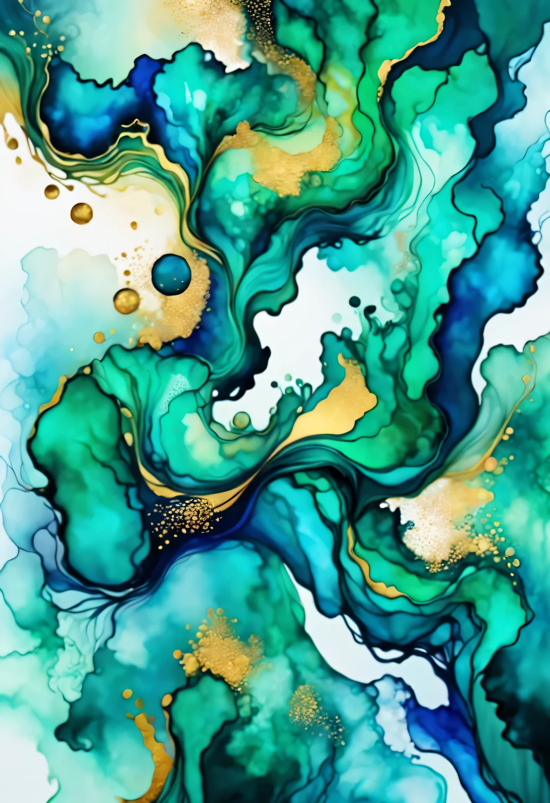 Alcohol ink abstract washed background,flowing,mixed blue,Kaneko,Emerald green,gradient color,acrylic paint,Waves and terraces texture