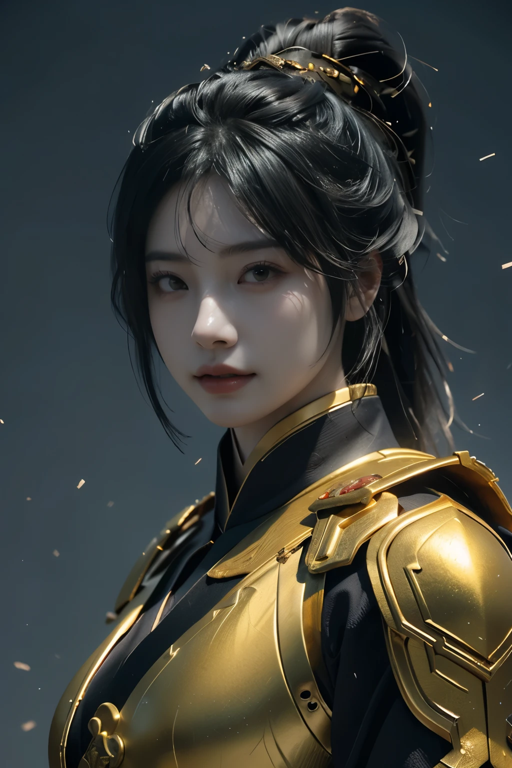 Game art,The best picture quality,Highest resolution,8K,(A bust photograph),(Portrait from bust:1.5),(Head close-up),(Rule of thirds),Unreal Engine 5 rendering works, (The Girl of the Future),(Female Warrior),
20岁少女,(The warrior in ancient China),(Short ponytail hairstyle),An eye rich in detail,(Big breasts),优雅高贵,冷漠,(Smile),
(The costume of Chinese swordsman elements,Costumes of ancient Chinese characters,Armor,The costume is red and gold,Heavy armour,Joint Armor),(Chinese Hanfu:1.3),人物,奇幻风格,
拍照姿势,野外背景,Movie lights,Ray tracing,Game CG,((3D Unreal Engine)),oc渲染反射纹