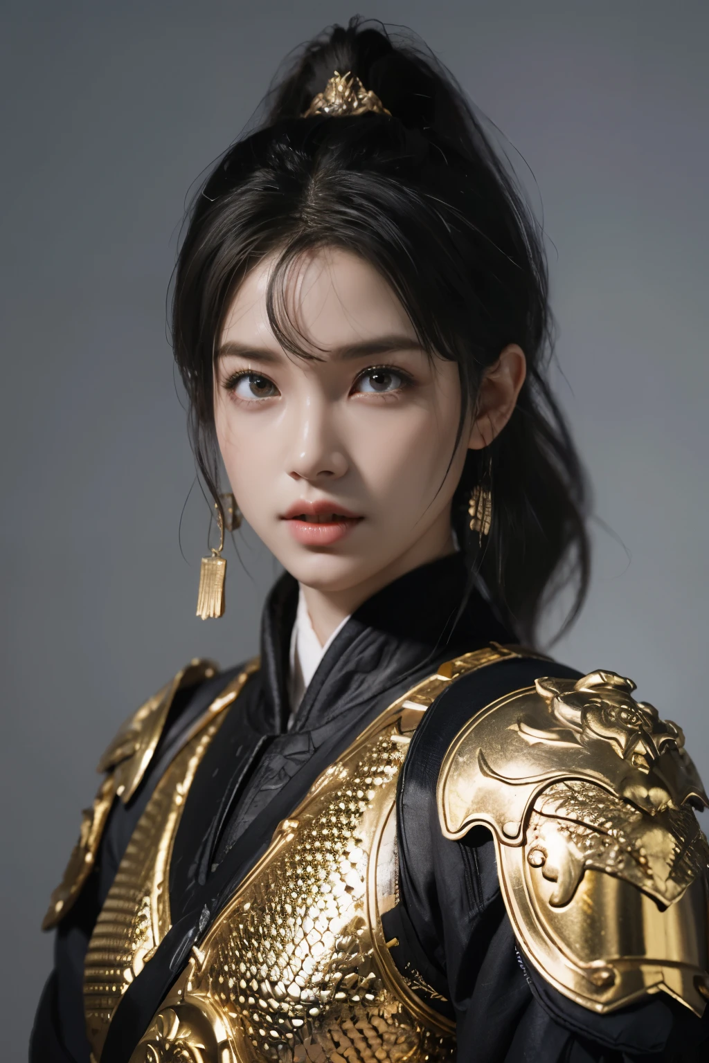 Game art，The best picture quality，Highest resolution，8K，(A bust photograph)，(Portrait)，(Head close-up)，(Rule of thirds)，Unreal Engine 5 rendering works， (The Girl of the Future)，(Female Warrior)， 
20岁少女，(The generals of ancient China)，An eye rich in detail，(Big breasts)，优雅高贵，冷漠，勇敢的，
(Wearing ancient Chinese style armor，Armor of the Tang Dynasty，Costumes are rich in detail，Metallic luster，Silver gray)，中国人物，奇幻风格，
拍照姿势，野外背景，Movie lights，Ray tracing，Game CG，((3D Unreal Engine))，oc渲染反射纹