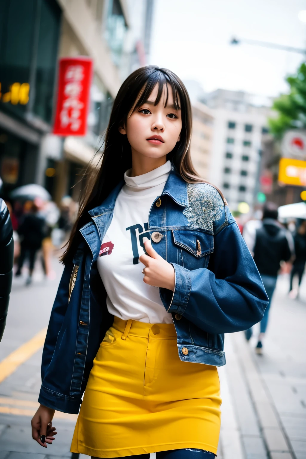 Realistic girl, 15 years old, vivid, colorful hair, alien