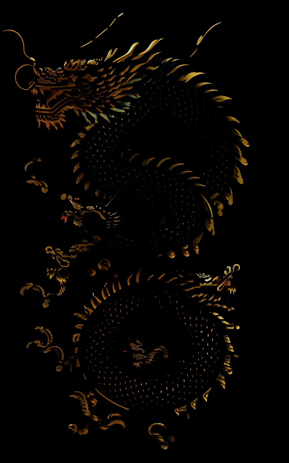 a close up of a 龙 on a black background with gold accents, golden 龙, chinese 龙 engrave, majestic japanese 龙, 龙 design language, smooth chinese 龙, chinese 龙, 龙 art, 金色细线工作, 龙 with scars, 龙, black 龙, detailed 龙, 线条艺术插图, 龙 body, a 龙