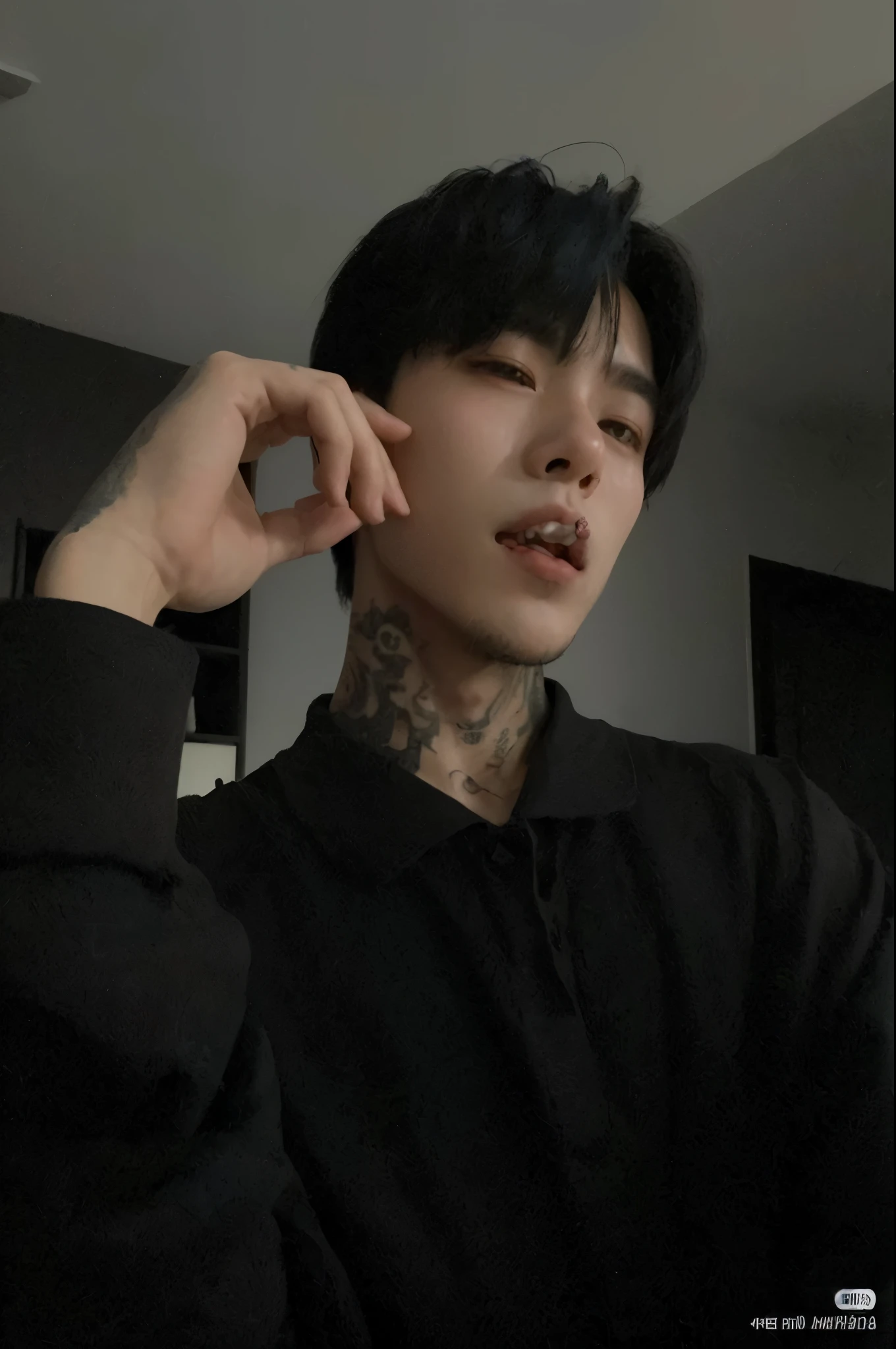 arafed man with a tattoo on his neck and neck, Kim Doyoung, pintar ulzzang, cai xukun, inspirado em jeonseok lee, hyung tae, Hong junho hyung, homem sul-coreano, Jinyoung Shin, taejune kim, inspirado em Gang Se-hwang, menino tem cabelo preto curto, Jungkook, cute japanese demon boy, Yanjun Chengt