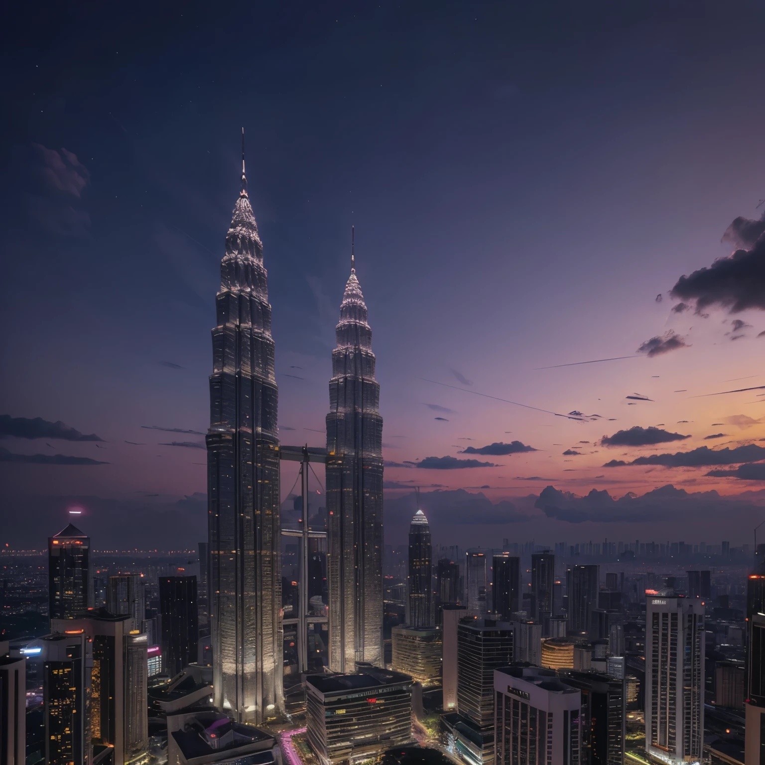 kuala lumpur,, petronas twin tower, purple ish, pinkish, skyline, daylight, 1920x1080