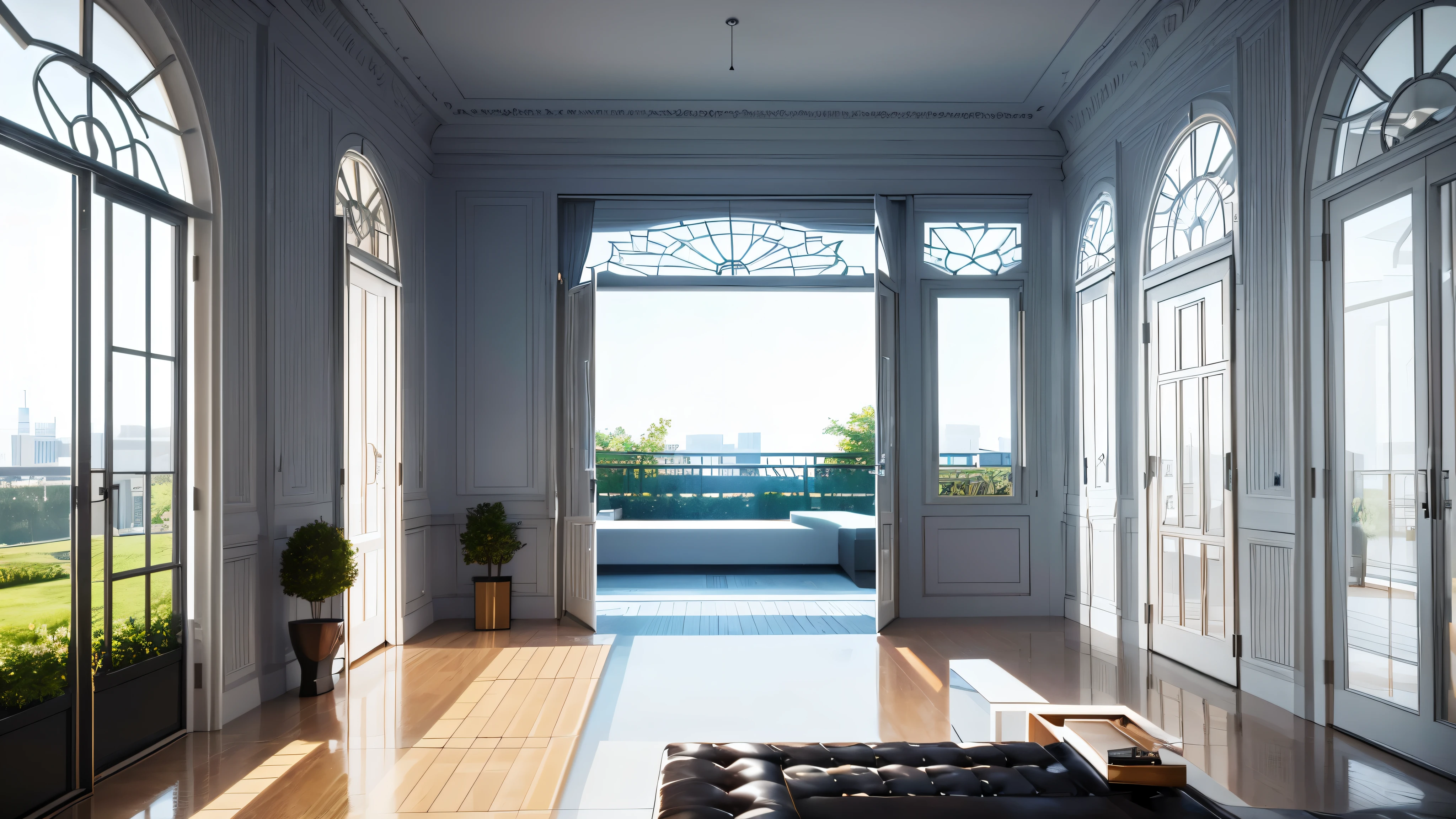 You are a famous interior designer、You have been asked to create a 3D image of a modern large room. Create a harmonious environment with modern and minimalist furniture. Including garden interior.
