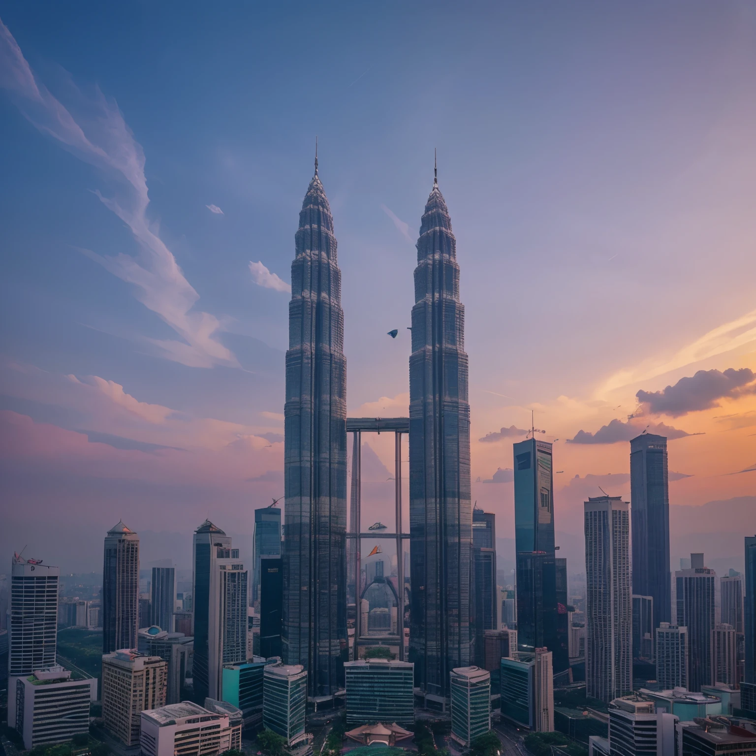 kuala lumpur,, petronas twin tower, purple ish, pinkish, skyline, in broad daylight, 1920x1080
