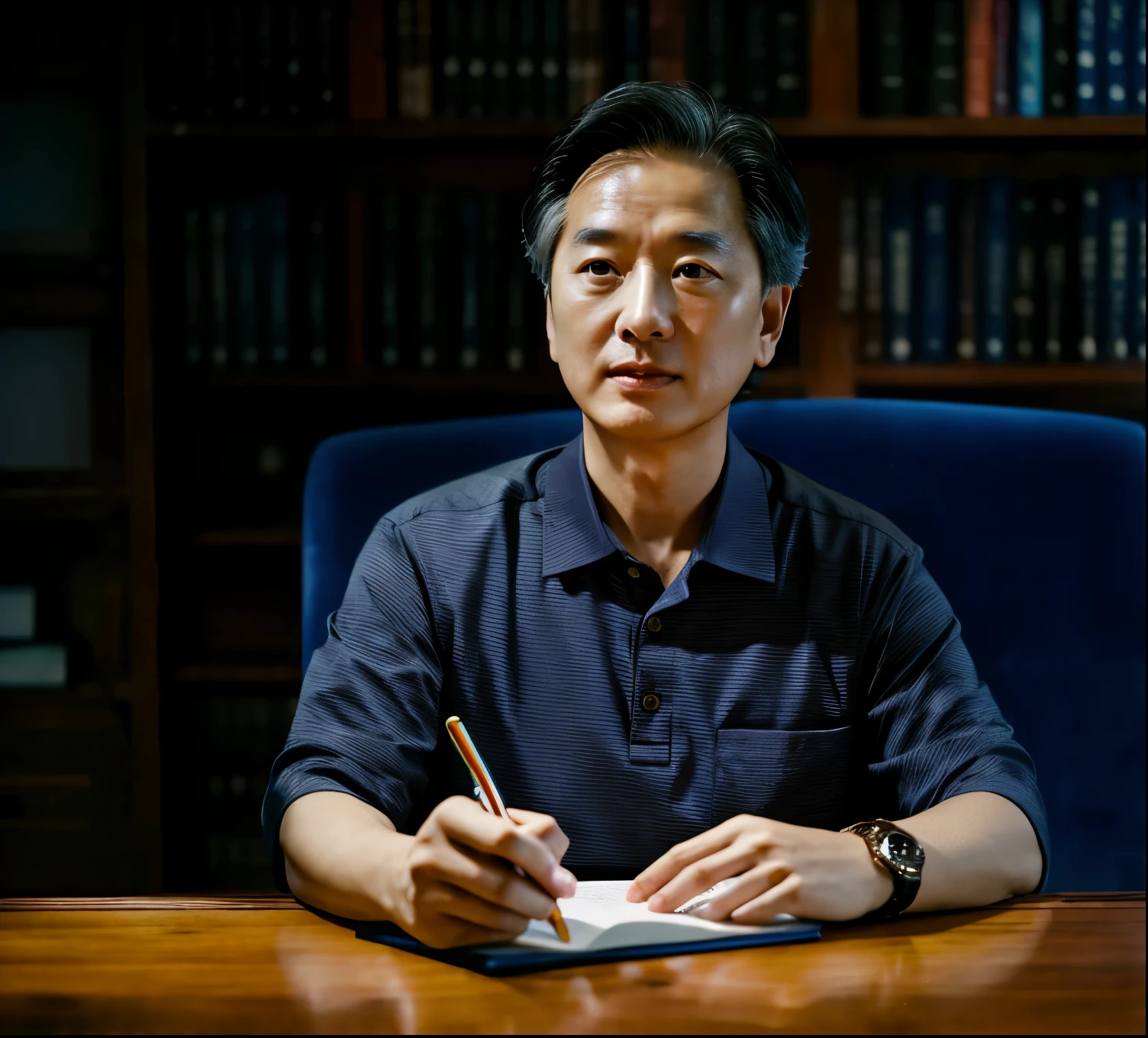 Araped man is sitting at the table and writing a book, making: Li Zai, By Li Zhang, Bo Xunling(Bo Xun Ling), Singing in it, Qi Sheng Luo (Qi Sheng Luo), making: Cheng Zhengkui, wei wang, making: Chen Daofu, mingchen shen, Songs inspired by Zhang Shunzi, Reporter Lieutenant Wang, Woo Liu