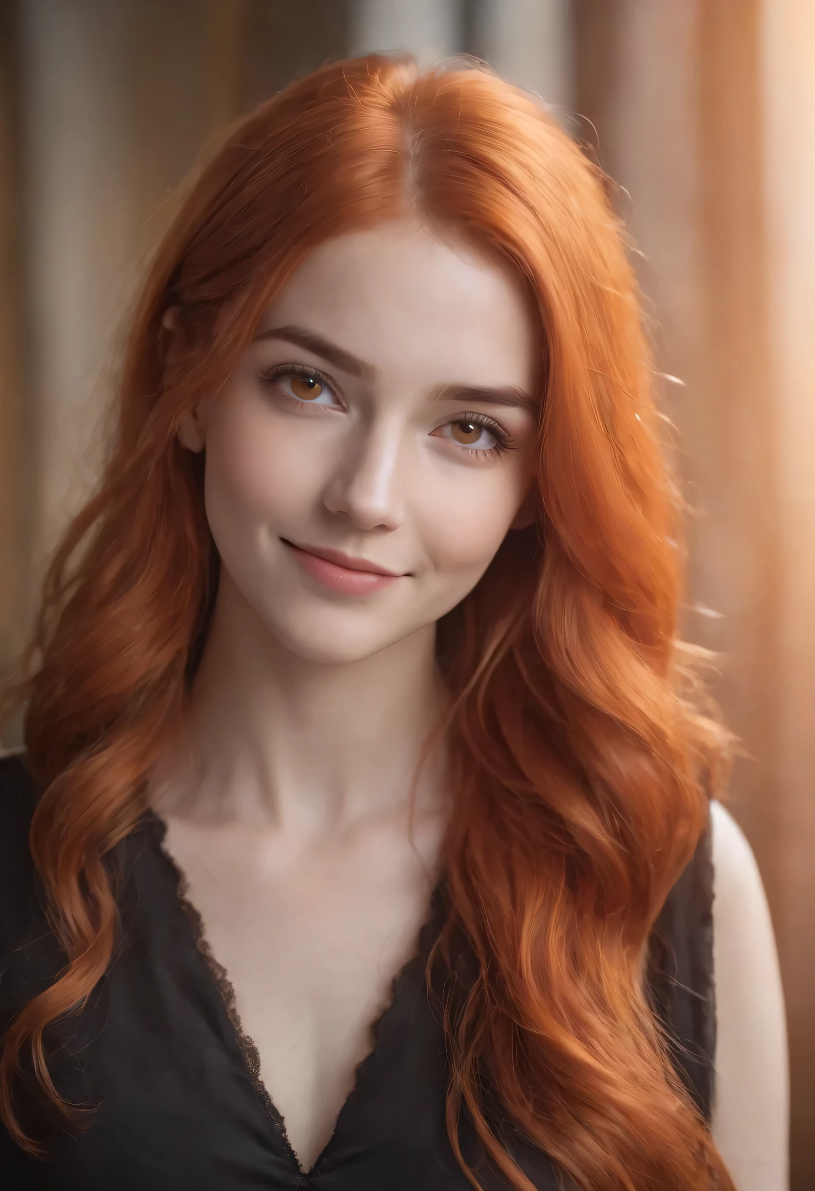 1girl, orange hair, orange eyes, smiling, long hair, 8k, ultra detail, super high res