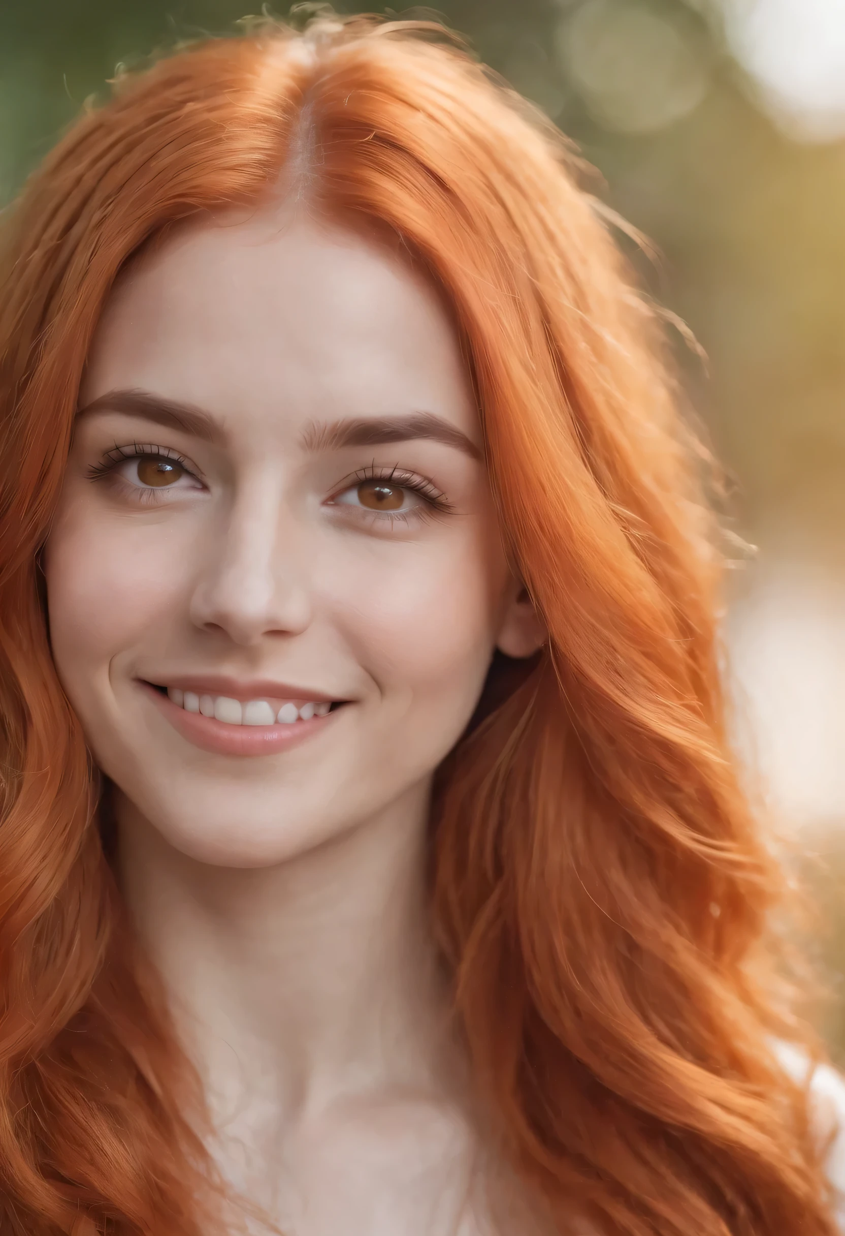 1girl, orange hair, orange eyes, smiling, long hair, 8k, ultra detail, super high res