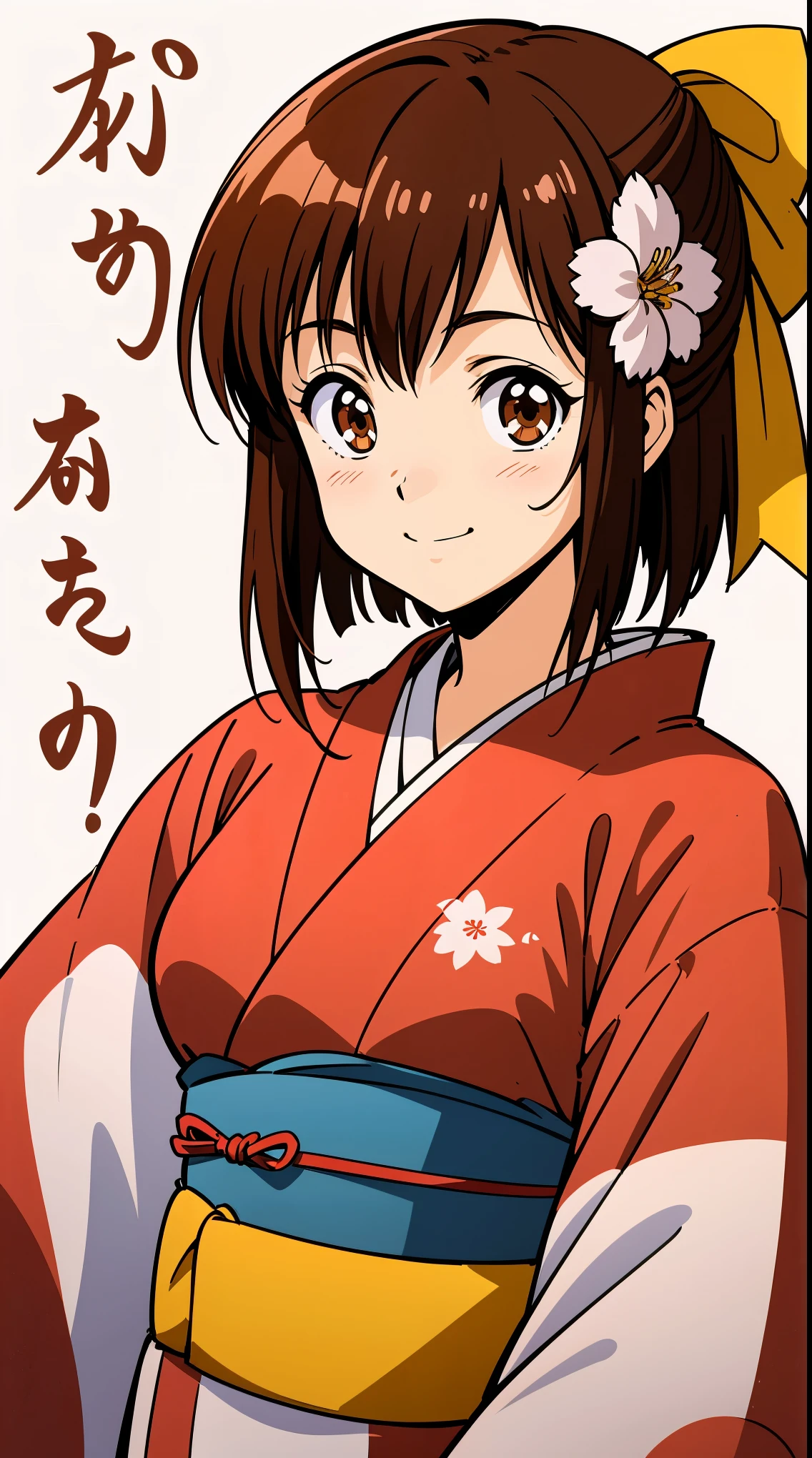 (Masterpiece of the highest quality:1.4),Yui,anime,1 girl, alone, kimono, kimono, white background, sash, looking at the viewer, simple background, Upper body, hair ornaments, brown eyes,Mikimoto style illustration,smile,stupid woman,removed,Mr. Idiot , look at me,happiness,good impression,girlfriend,まるでgirlfriendのようなあなた&#39;We&#39;ve been together for a long time,Noriko Takaya,1 girl, ？medium hair,brown hair,brown eyes 心臓, flower柄, closed mouth, red kimono, short hair, bangs, blush, hair flower, flower, long sleeve, hair intake, smile, side lock, bow, new year, hair bow, print kimono