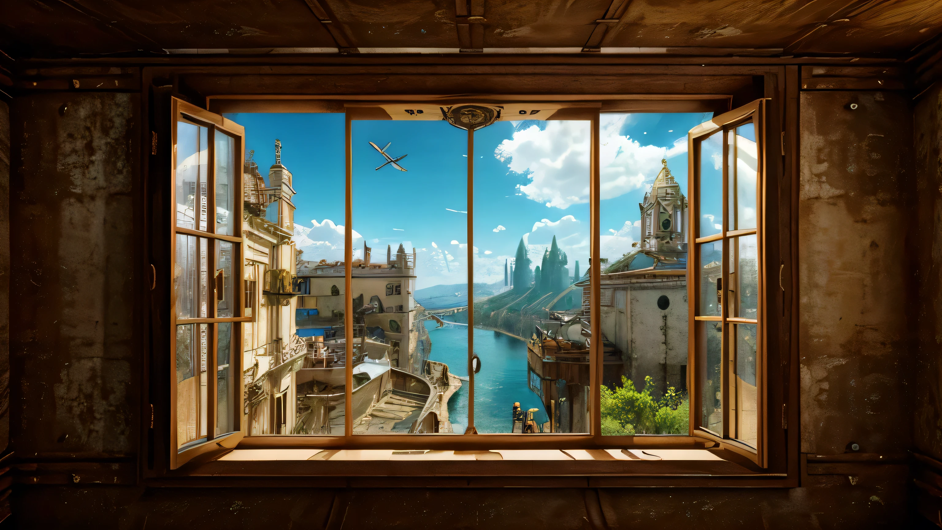 papel de parede windows 11 steampunk, retrofuturista, imagem psicodelica estilo salvador dali
