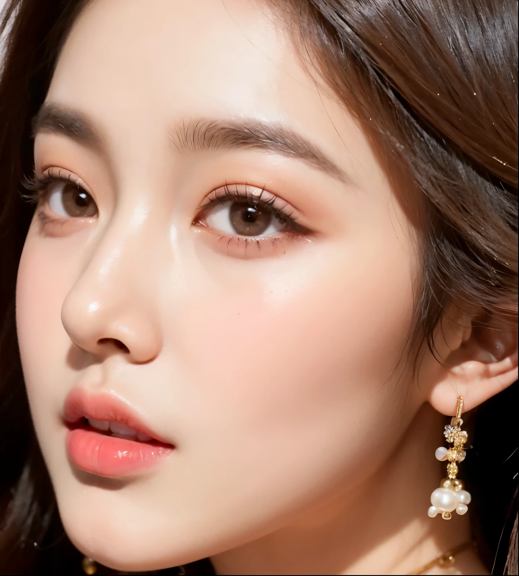 a close up of a woman with a pearl earring and a necklace, popular south korean makeup, popular korean makeup, young adorable korean face, beautiful young korean woman, gorgeous young korean woman, wan adorable korean face, light makeup, young cute wan asian face, beautiful south korean woman, soft portrait shot 8 k, cute korean actress, lovely delicate face, beautiful aesthetic face