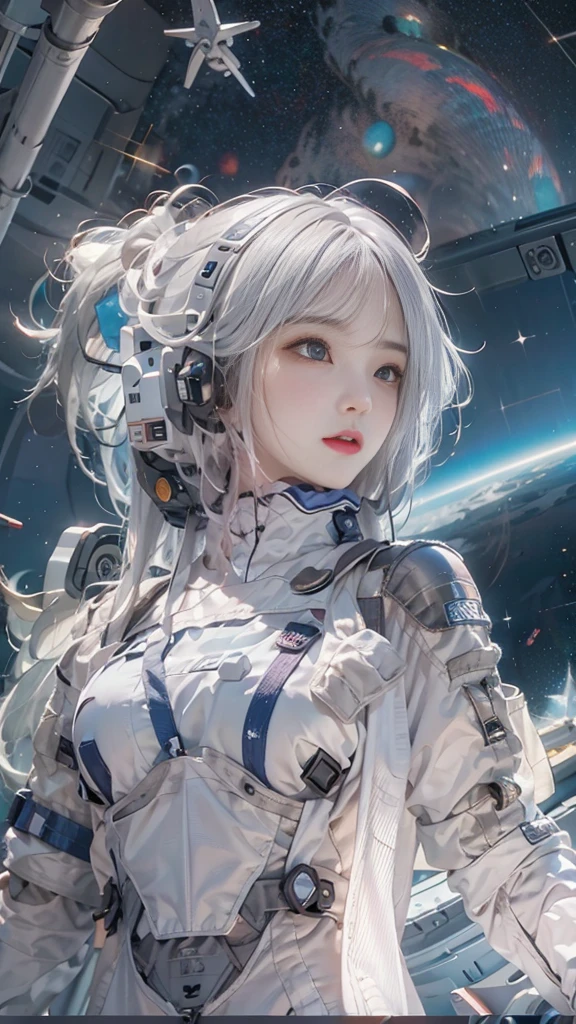 1girl in、White hair、kosmos、space suits、Evangelion、