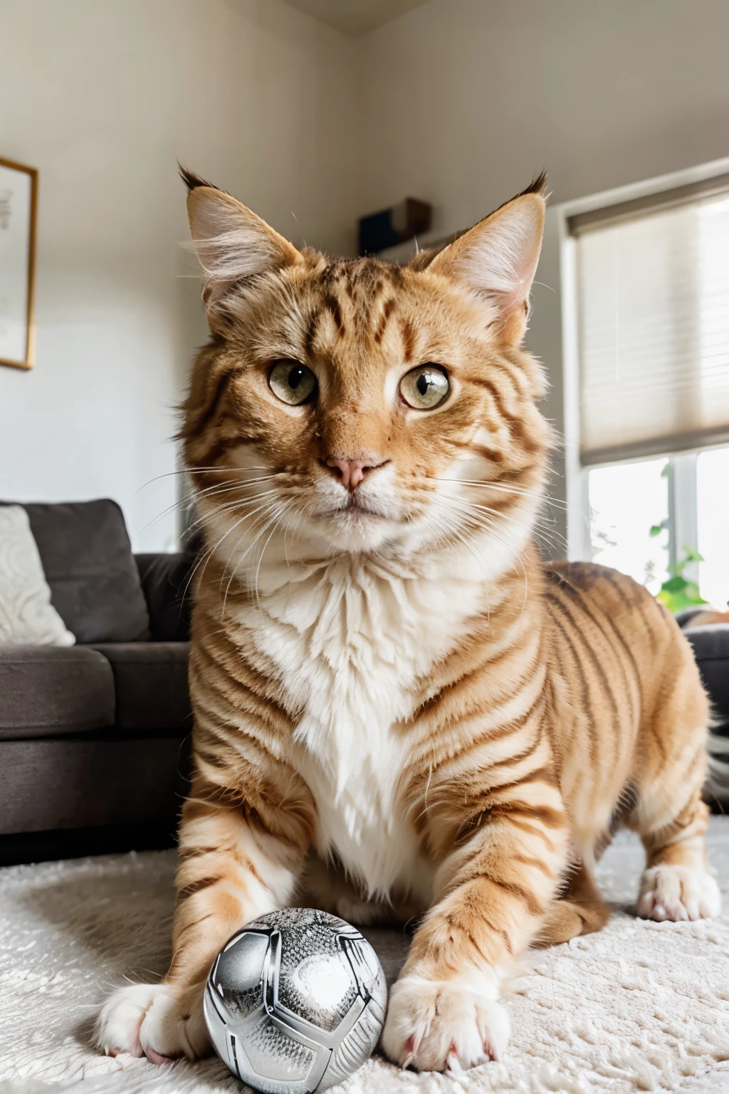 cellular shades pulled down to a slight angle, displaying soft white light inside a modern living room, pets playing joyfully in the sunlit area, a tabby cat nibbling on a toy mouse and a golden retriever fetching a ball, their shiny coats reflecting the gentle light, highly detailed illustration, 3 years old, innocent faces filled with happiness, naturally wavy fur, crystal clear resolution, masterpiece, finest quality, intricate details, sharp focus, realistic fur texture, detailed eyes, professionally drawn, 4k, charming expressions, captured with Canon Pro, 85 mm lens, shallow depth of field, soft light filter, perfectly rendered scene, ultra-realistic,
