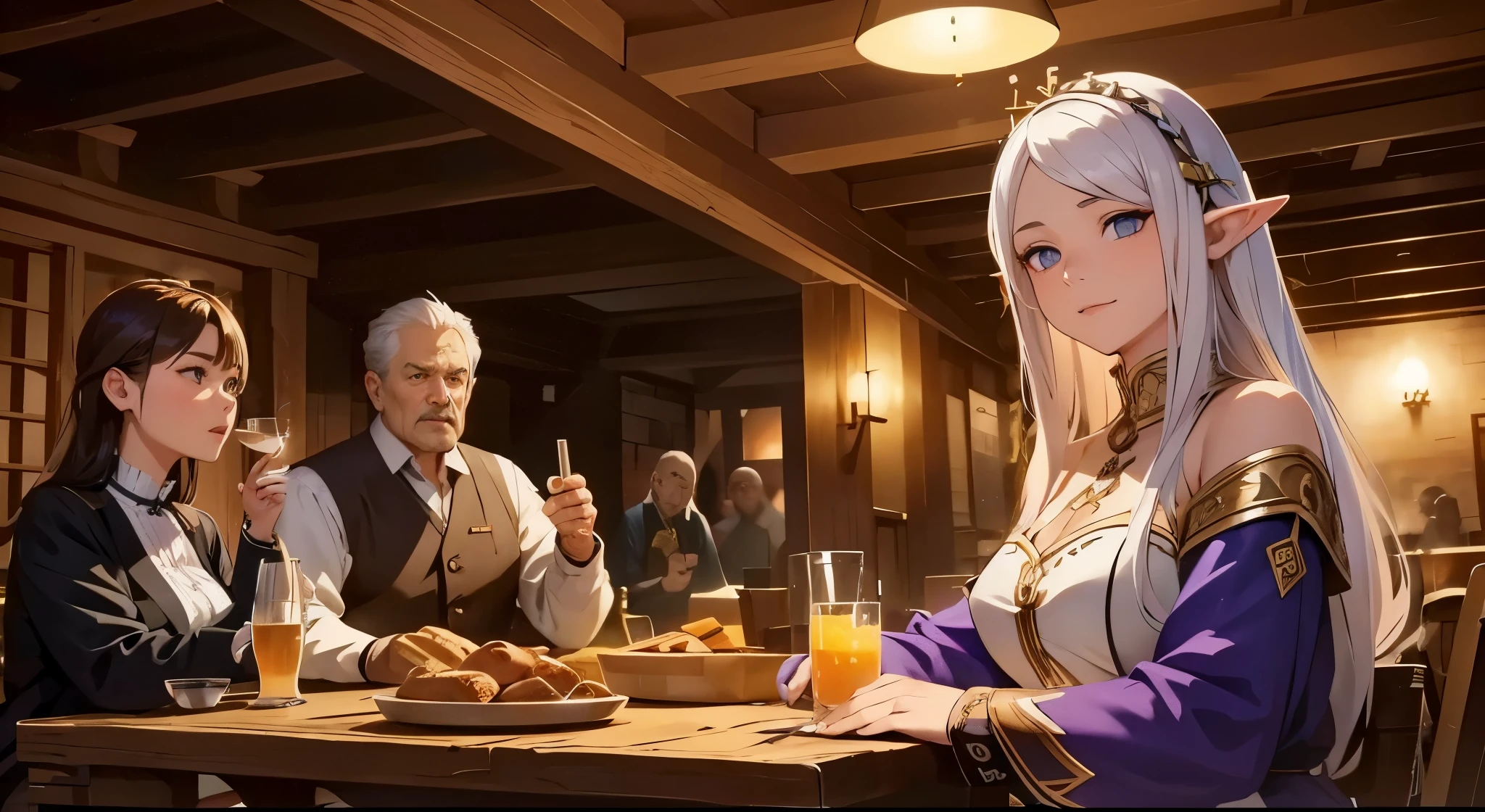 generate young women with sitting while talking and holding drinks wearing western middle-aged clothes, on bar, make sure to make her face are clear, perfect anatomy, perfect hands, perfect fingers. make the caharacter blend with other object and background