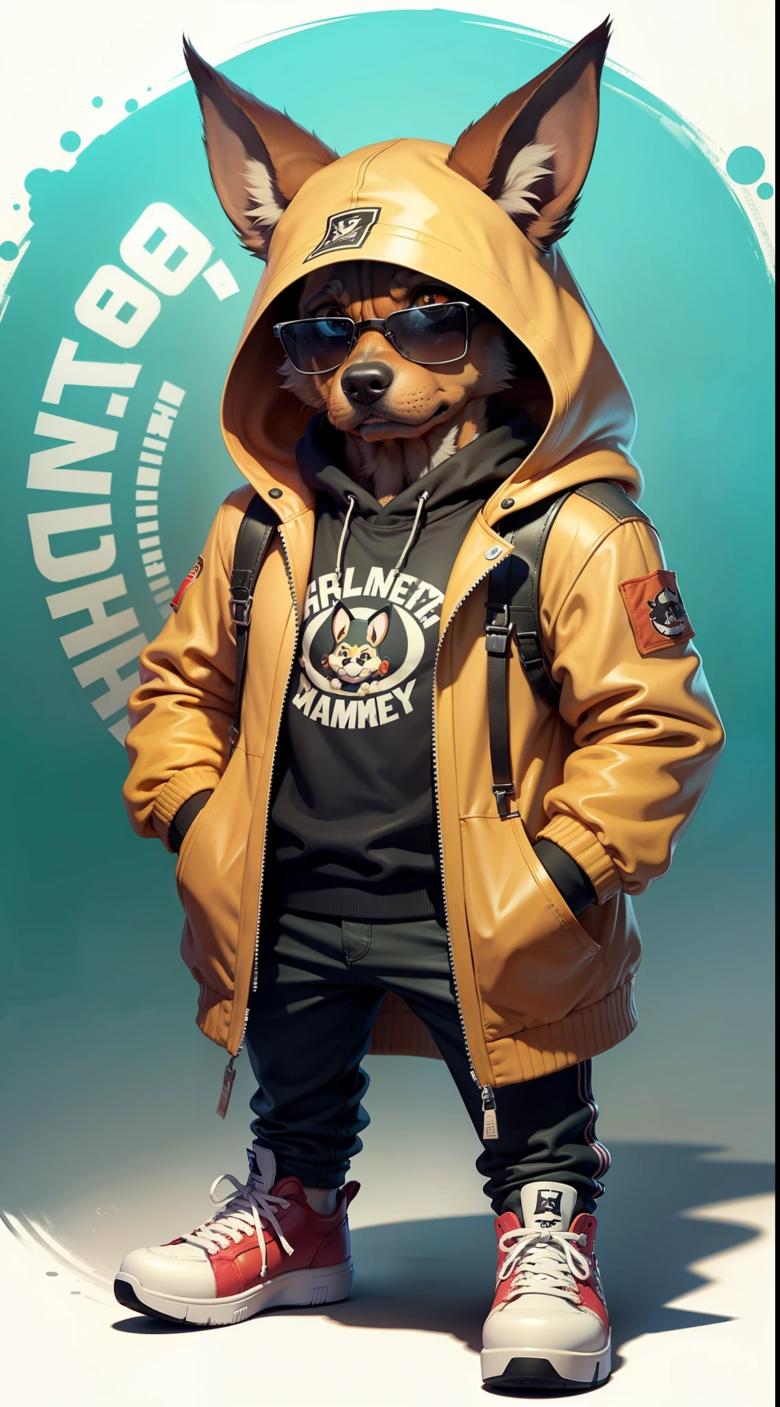 C4tt4stic, Cartoon Doberman dog in jacket and skateboard, Sunglasses,
