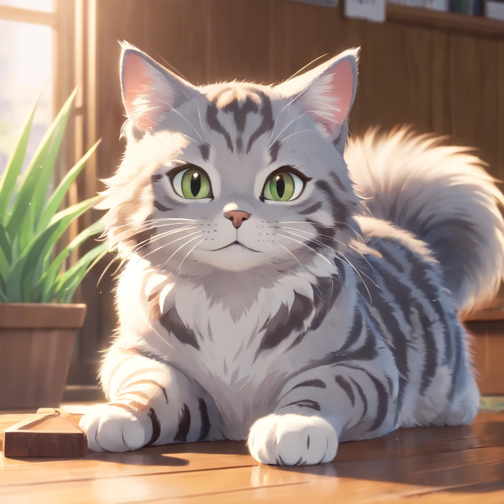 highest quality,4K,8K,High resolution,master piece:1.2),super detailed,(realist,photo realist,photo realist:1.37), Cute silver tabby colored adult mackerel tabby cat with paws raised