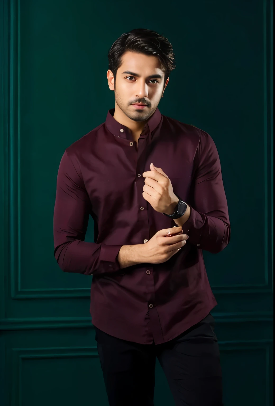 Create a Handsome boy name "Aarav Khanna" age 22 wearing white cloth looking to the camera