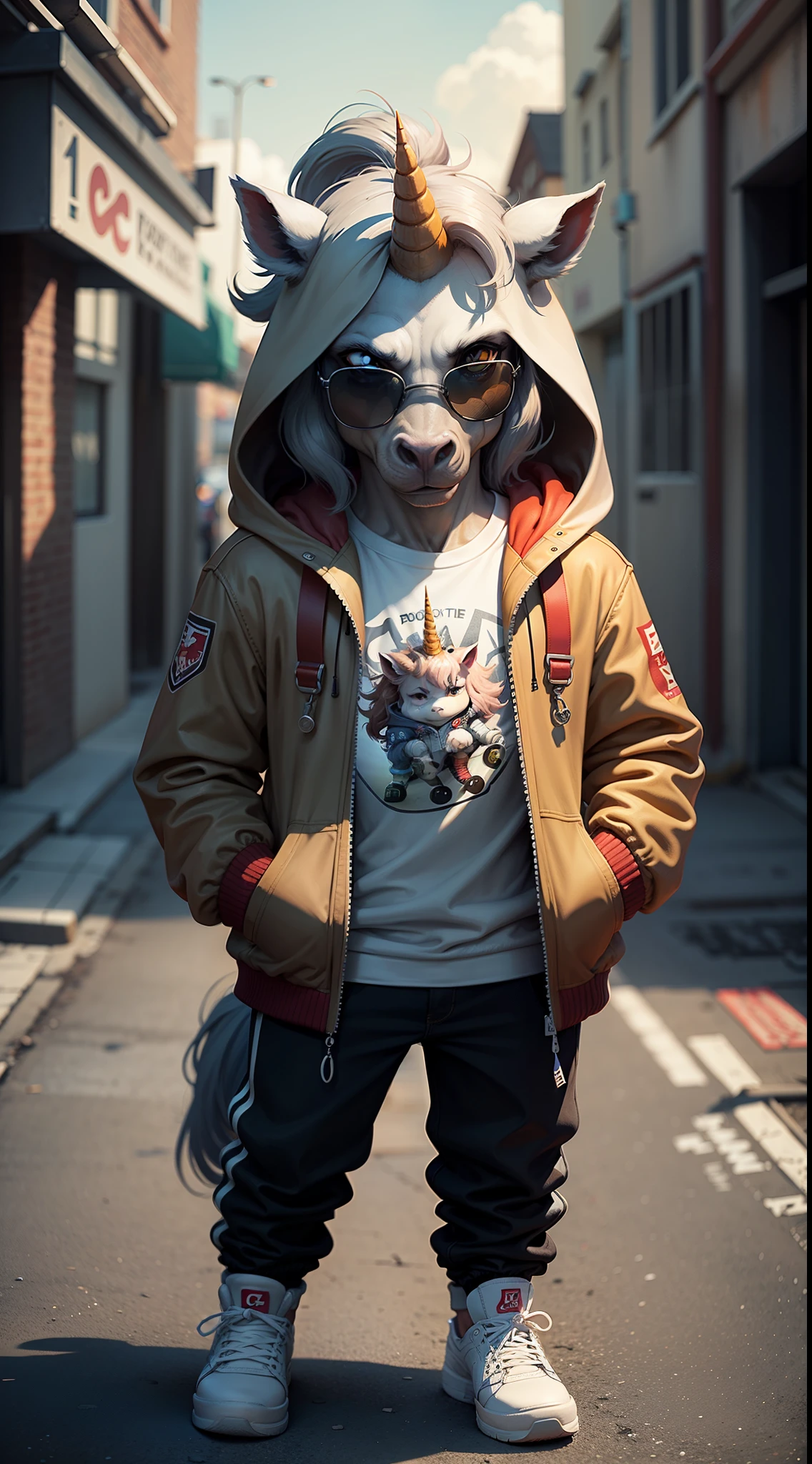 C4tt4stic, Cartoon Unicorn Horse in jacket and skateboard, Sunglasses,