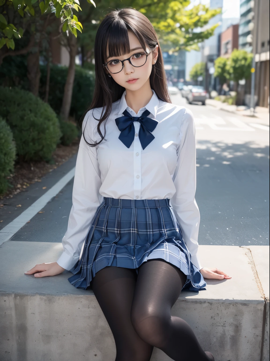 (I can see my underwear)、((細いeye))、((細いeye))、((細いeye))、(8K、生photographgraphy、highest quality、masterpiece:1.2),、small、(flat chest)、(flat chest)、(flat chest)、(flat chest)、(flat chest)、(Are thin)、Fair skin、Whitening、dark look、skinny,sex appeal,Fair skin肌,Saucy,School,looking at the viewer,looking straight ahead,high-pitched clothes,erotic,students,white skin,knees,(((black pantyhose)),((black pantyhose))),disorganized,(small face),(small face),I can see the forehead,Bangs hanging from the left and right sides of the forehead,(cold look,eyeがきつめ,glare,bullish,anger)、masterpiece,highest quality、ultra high resolution,生photograph,beautiful,beautiful,There is only one person, solo,Glasses,,dark look,small breasts same,full body,(まるGlasses),JK uniform,high school girl,japanese woman, (photorealistic:1.37)、photon mapping,Reality、beautiful woman,cute baby face,ブラウンeye、black socks、(red bow tie)、radio city、Physically based rendering、depth of field rally background、photograph,body,beautiful feet, long legs, thin legs,(I can see my bangs), Hairy pubic area, lips, blue_eye, nose soft,(light blue dress shirt), (Navy, blue and white plaid pleated skirt), kneesが見える,transparent clothing,, Peaches, black cotton socks,Nogizaka Idol, , japanese idol