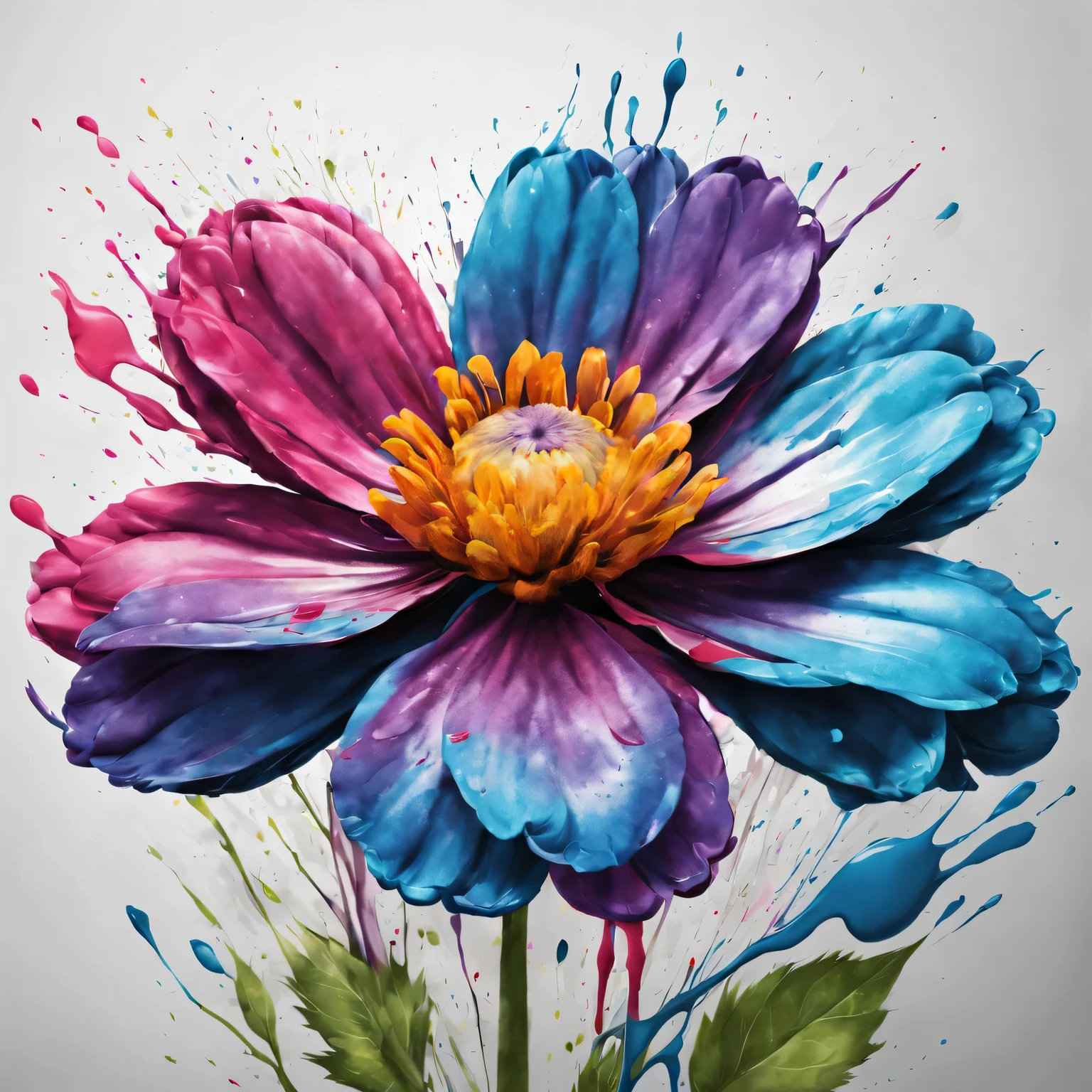 Ink splash art flower,illustration,High quality details,Super detailed,lifelike,bright colors,soft light