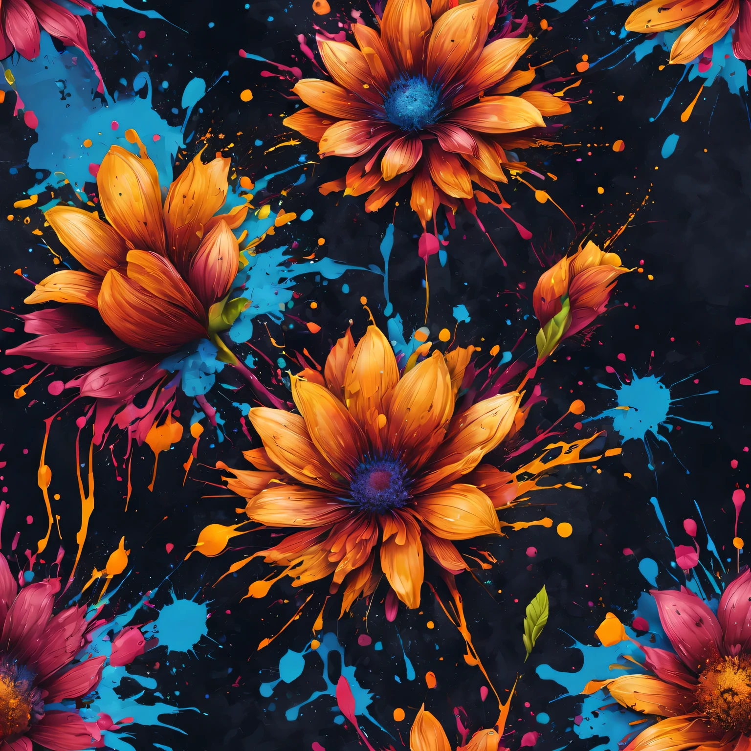 Ink splash art flower,illustration,High quality details,Super detailed,lifelike,bright colors,soft light