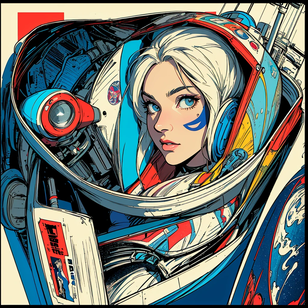 (((highest quality))),masterpiece,1 woman,((the perfect person)),((Super beautiful woman)),detailed perfect face,retro,vintage,classic,60's,70's,80&#39;s,old movie posters,abstract,((スペーススリラーmovie poster)),(Futuristic),Geometric pattern,very delicate,movie poster_white frame,universe,Milky Way,planet,,propaganda,universe飛行士,breast enhancement,simple,(big breasts),(cleavage),cyber punk,massive stream of light,overlay,SF,A scene from a science fiction movie,universeステーション,tattoo,American comic book style,perfect fingers,perfect physical beauty,perfect body,anime,