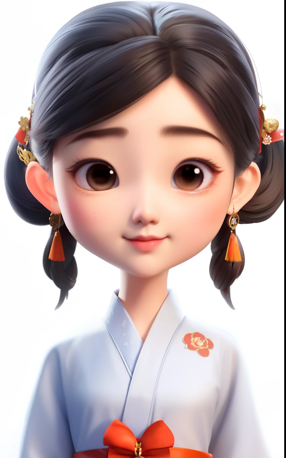 Wearing Hanfu、cartoon girl wearing red bow, inspired by trees, cute characters, Mulan portrait, chinese princess, lulu chen, sha xi, Inspired by Puhua, strict, close-up character, disney render, lu ji, palace , A girl wearing Hanfu, Inspired by Chen Lu, Chinese girl, Inspired by Mei Qing