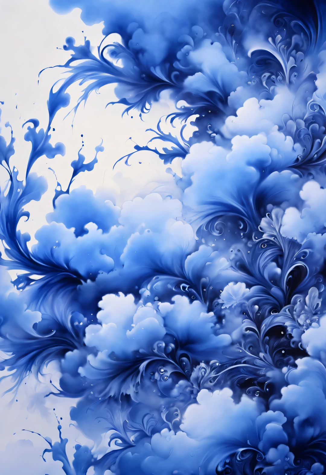 blue ink art，Wallpaper phone，airbrush painting style, Beautiful detailed