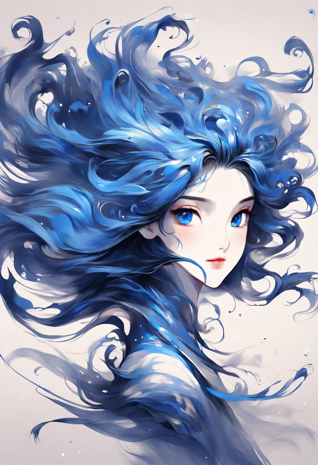 Ink art of blue dancing hair，Wallpaper phone