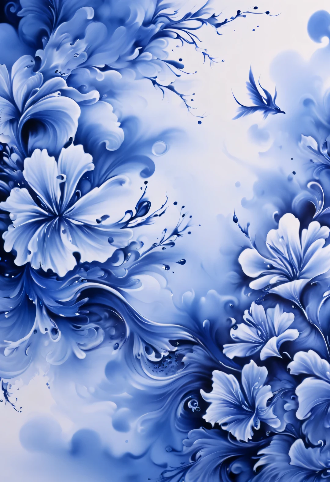 blue ink art，Wallpaper phone，airbrush painting style, Beautiful detailed