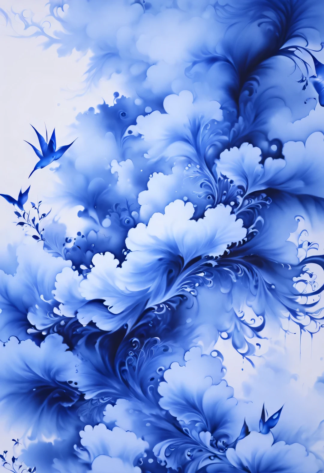 blue ink art,Wallpaper phone,airbrush painting style, Beautiful detailed