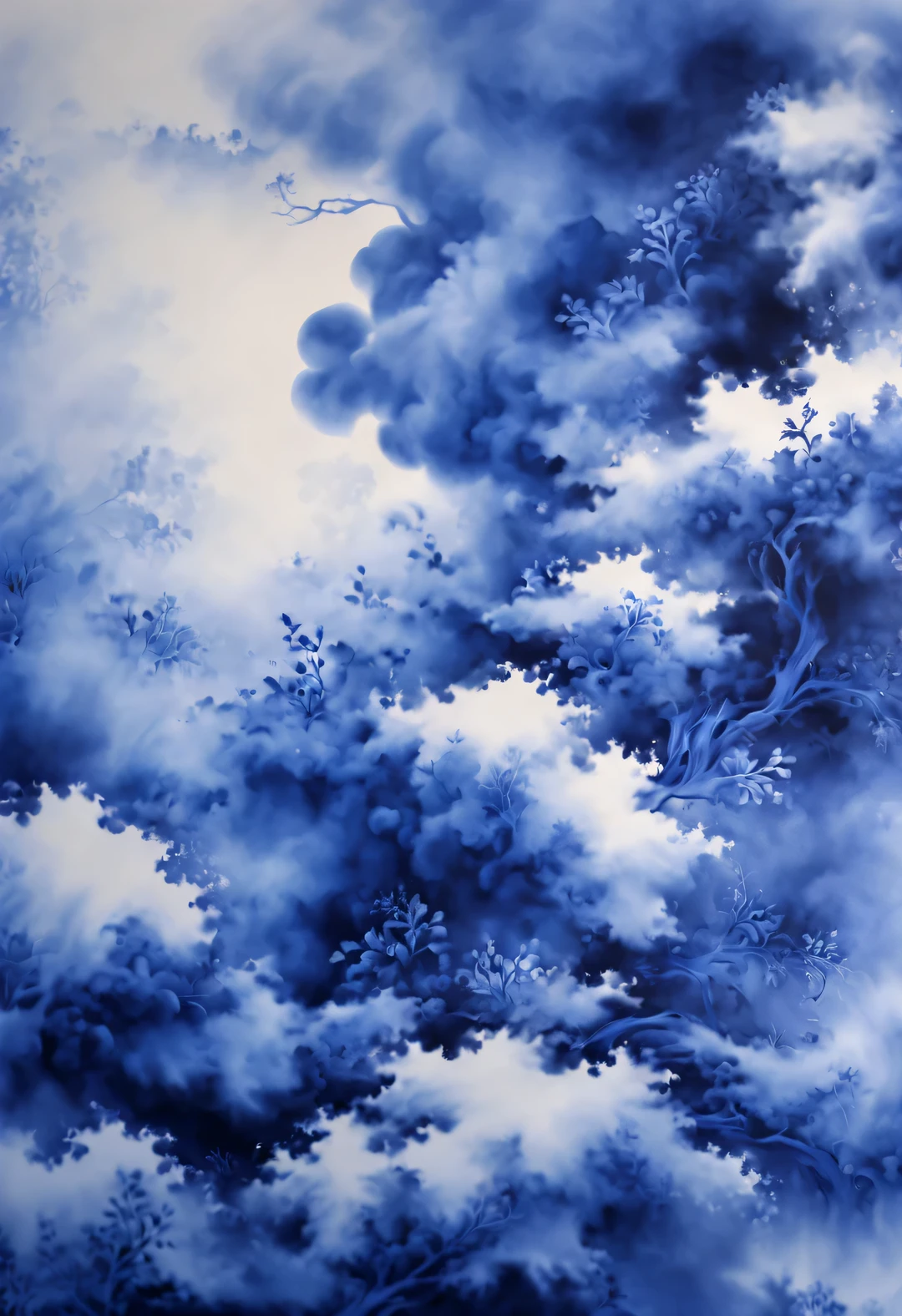 blue ink art，Wallpaper phone，airbrush painting style, Beautiful detailed