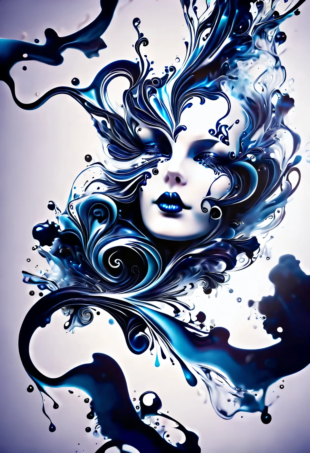 blue ink art，Wallpaper phone，airbrush painting style, Beautiful detailed