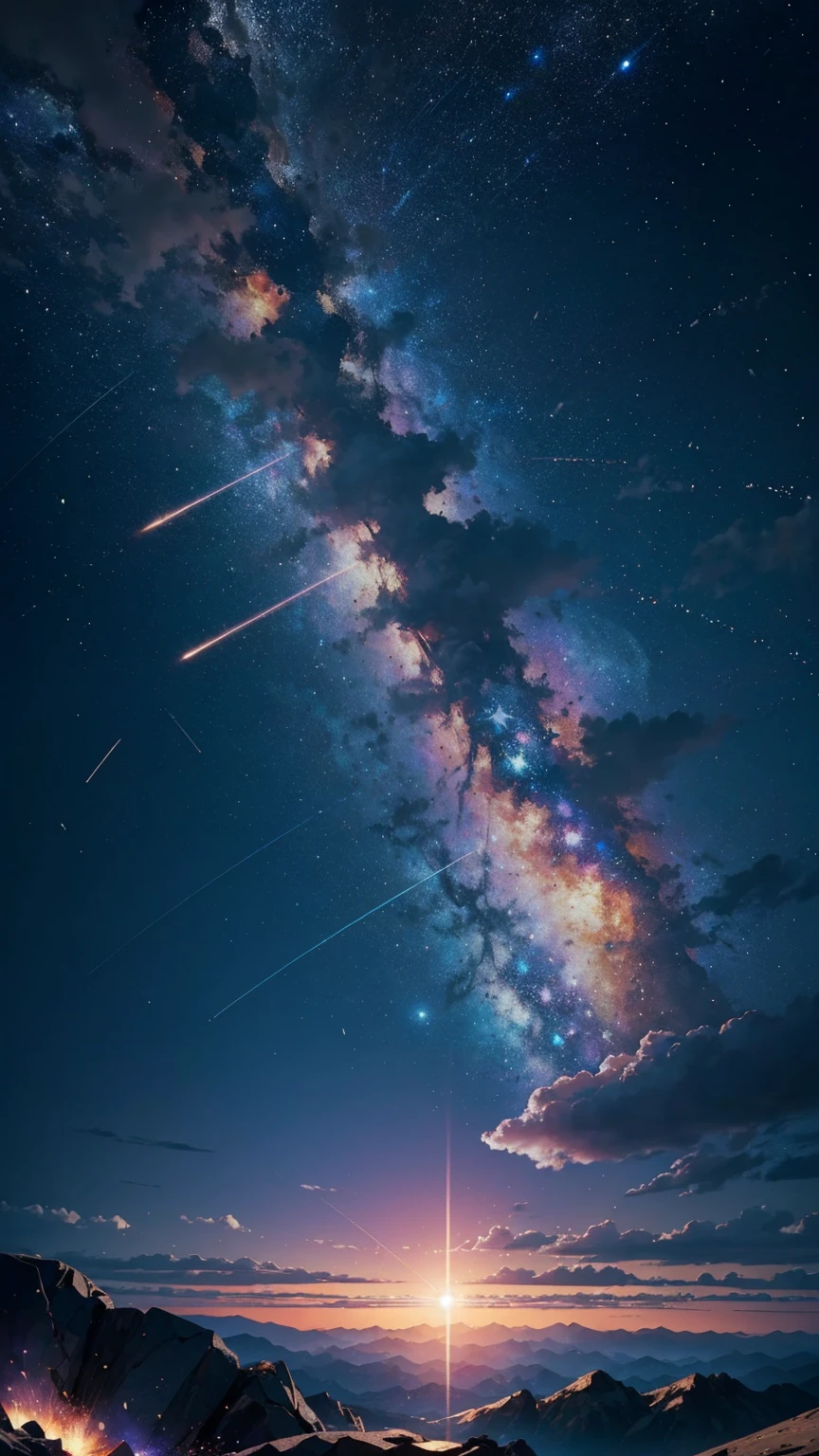 (8k, original photo, best quality, masterpiece:1.2), (actual, photo-actual), meteor, Fall to the ground, huge shock wave, An extremely delicate one, depth of field, professional lighting,