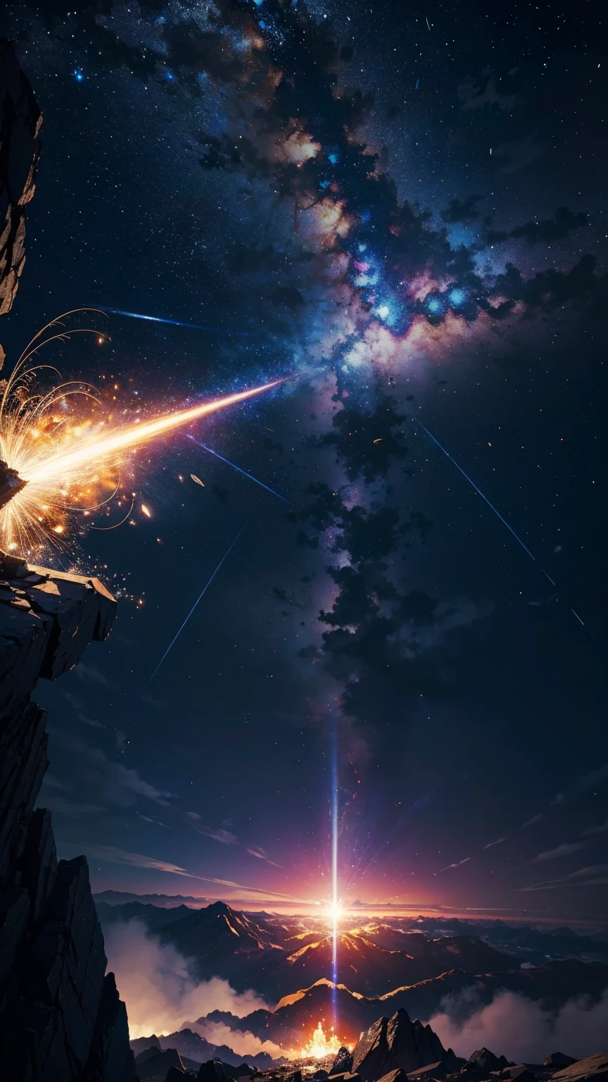 (8k, original photo, best quality, masterpiece:1.2), (actual, photo-actual), meteor, Fall to the ground, huge shock wave, An extremely delicate one, depth of field, professional lighting,