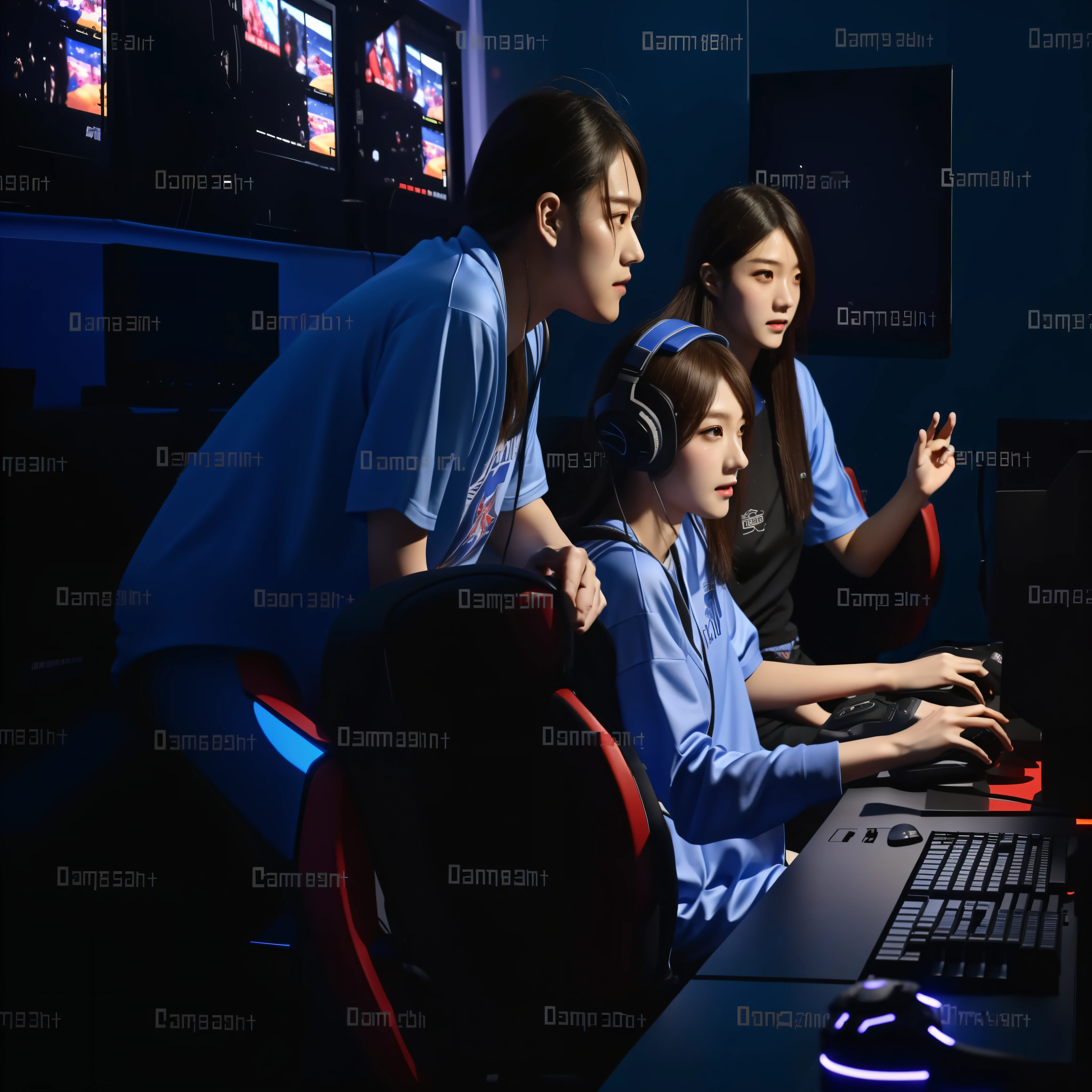 他们在玩game时看着屏幕, playing games, e-Sport风格, e-Sport, Gaming, 玩电子game, 玩game, looking at the monitor, game, Sit in the control center
