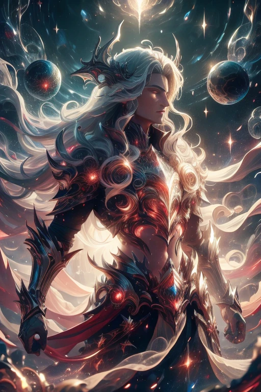 obra maestra, Mejor calidad, detalles altos, high resolution, 1 lobo, Ser divino, magia divina, Dios del Caos, personification of Chaos, De pie en el espacio profundo, Ser divino, circulos magicos, Patrones divinos, emanates immense power and cosmic energy, surrounded by swirling space-time vortices, galaxias, y estrellas, Dark and chaotic atmosphere, Ancient and enigmatic presence, 16k