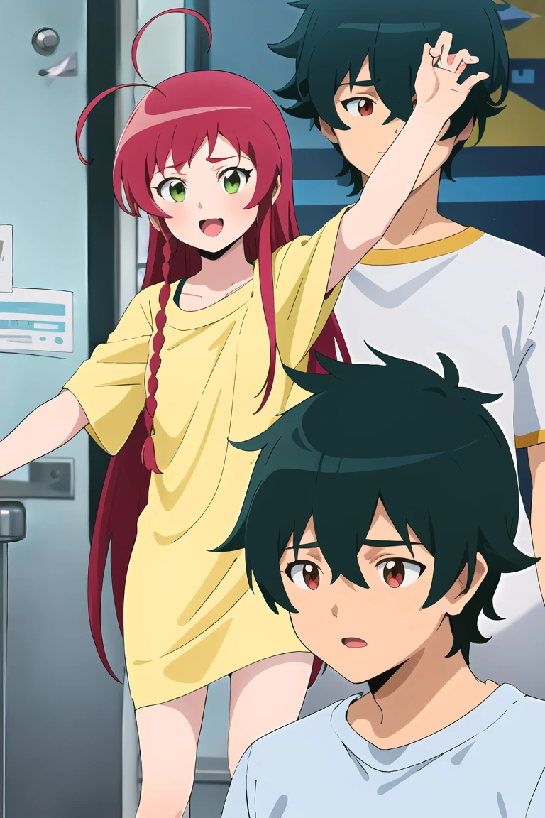 1girl, 1boy, yusa emi, maou sadao, couple, date, looking at another, happy,    highres, absurdres,