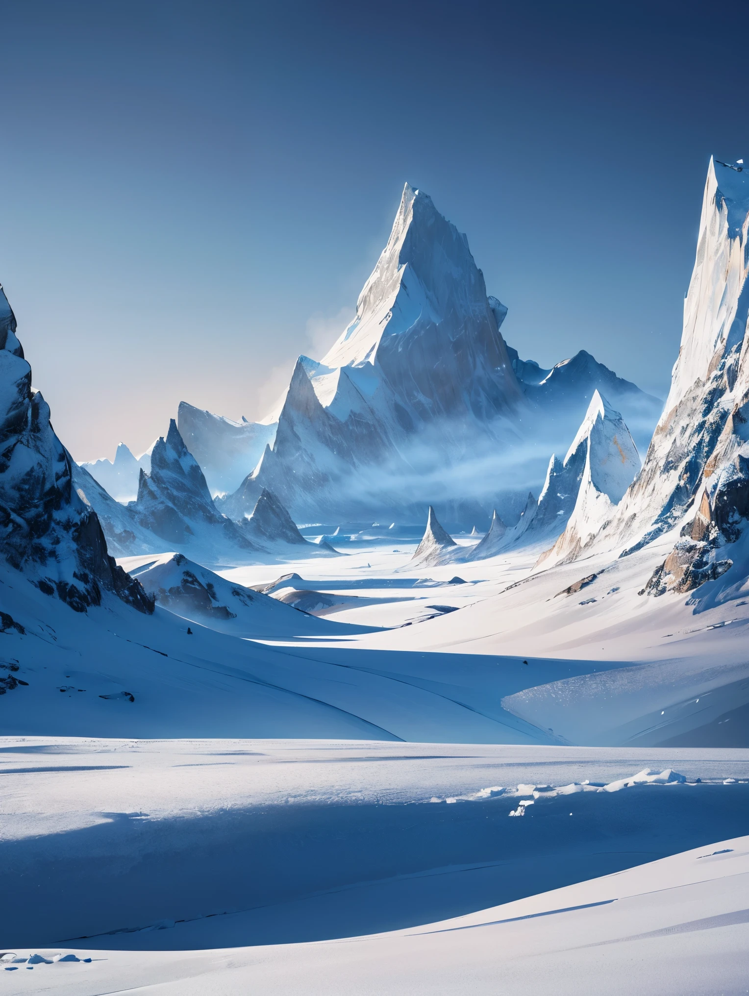 An exquisite arctic landscape painted in various shades of ethereal blue, showcasing the untouched beauty of icy glaciers, sparkling snow-covered peaks, and an expansive frozen tundra stretching as far as the eye can see. The serene atmosphere is intensified by the soft glow of the winter sun reflecting off the crystalline ice, creating a captivating tableau of pure tranquility and awe-inspiring natural wonders. Northern lights. National geographic style. Masterpiece. UHD