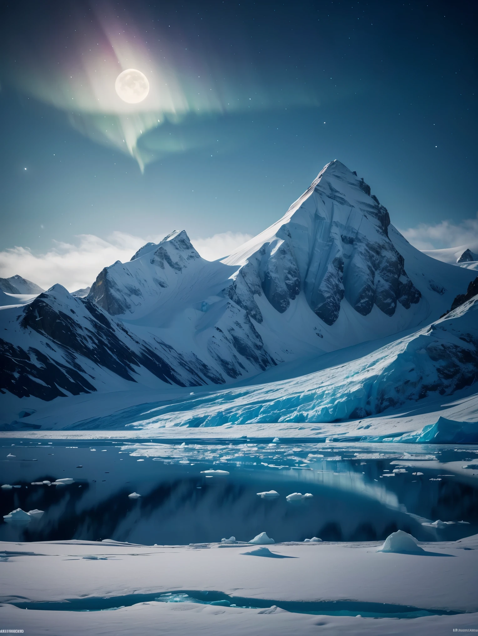 An exquisite arctic landscape painted in various shades of ethereal blue, showcasing the untouched beauty of icy glaciers, sparkling snow-covered peaks, and an expansive frozen tundra stretching as far as the eye can see with female bod and breast soft shapes. The serene atmosphere is intensified by the soft glow of the moon reflecting off the crystalline ice, creating a captivating tableau of pure tranquility and awe-inspiring natural wonders. Northern lights. National geographic style. Masterpiece. UHD.