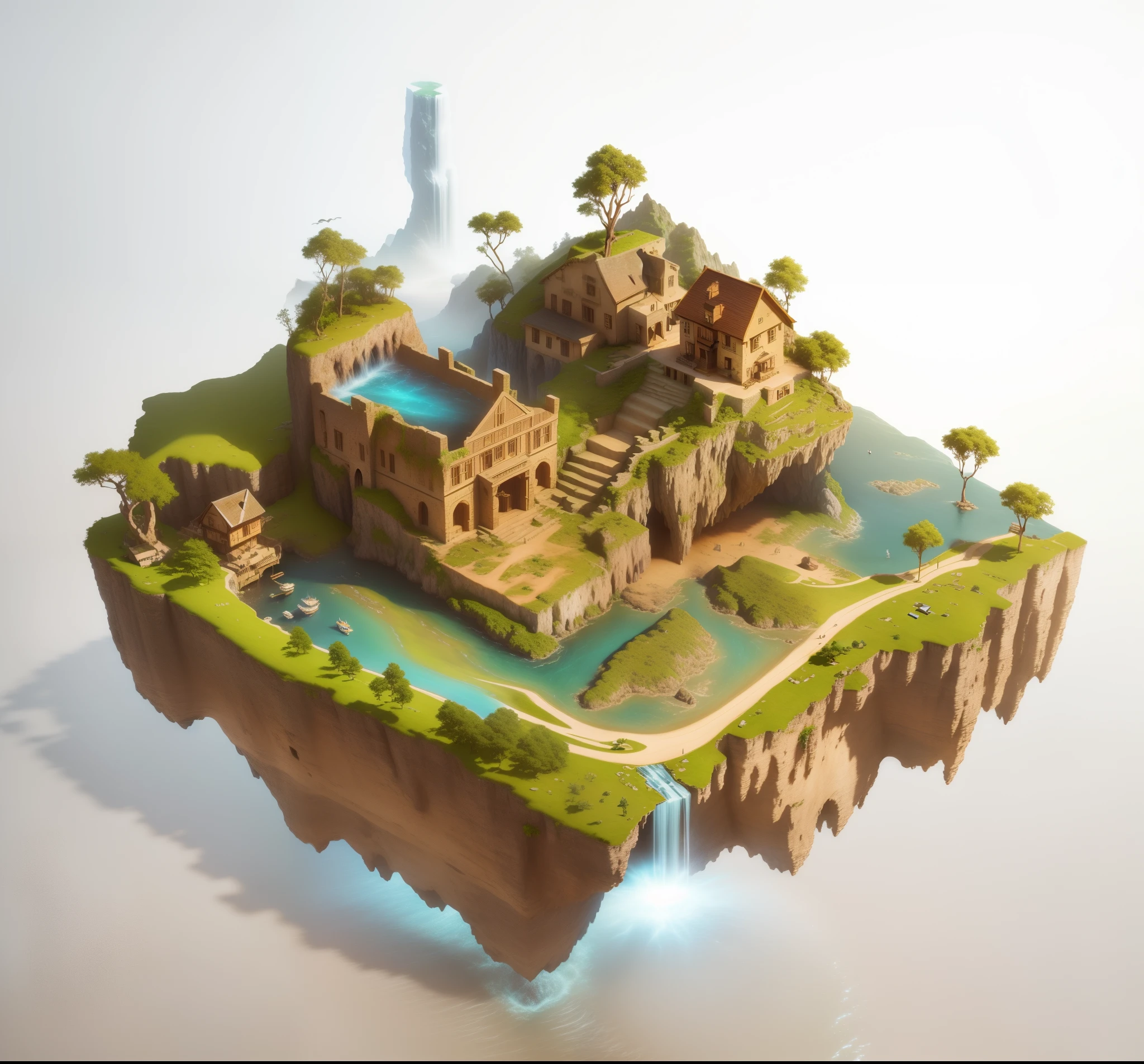 A small island with a castle and a waterfall in the middle - SeaArt AI