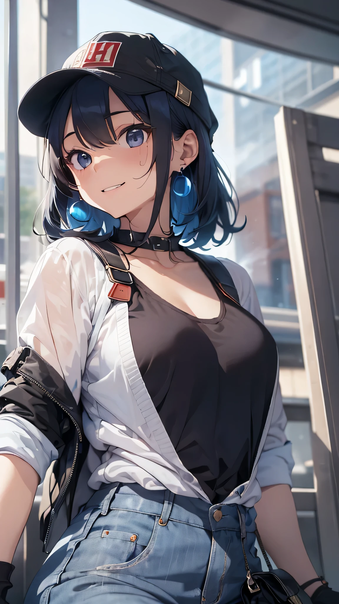 (best quality), (Super detailed), (Best Illustration), (masterpiece), (nsfw), (woman), {(white serafuku lift:1.2), show off breast}, (large breasts:1.2), {brown hair, (sideburns), (bob cut:1.3), curly hair, hairs between eyes, colored inner hair}, {(detailed eyes), blue eyes}, blush, earring, wind, ruin city, botanical, night
