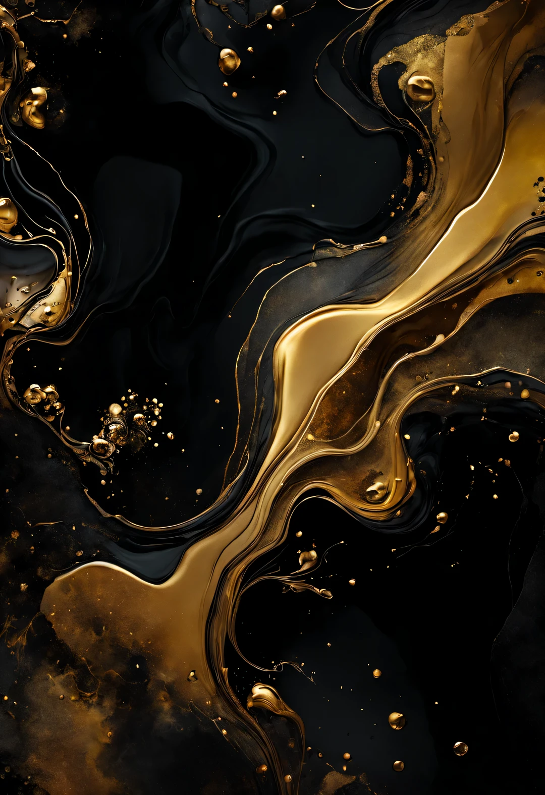 Luxurious abstract dark background in alcohol ink technique, black gold liquid painting, Scattered acrylic flecks and swirling stains, printing material
