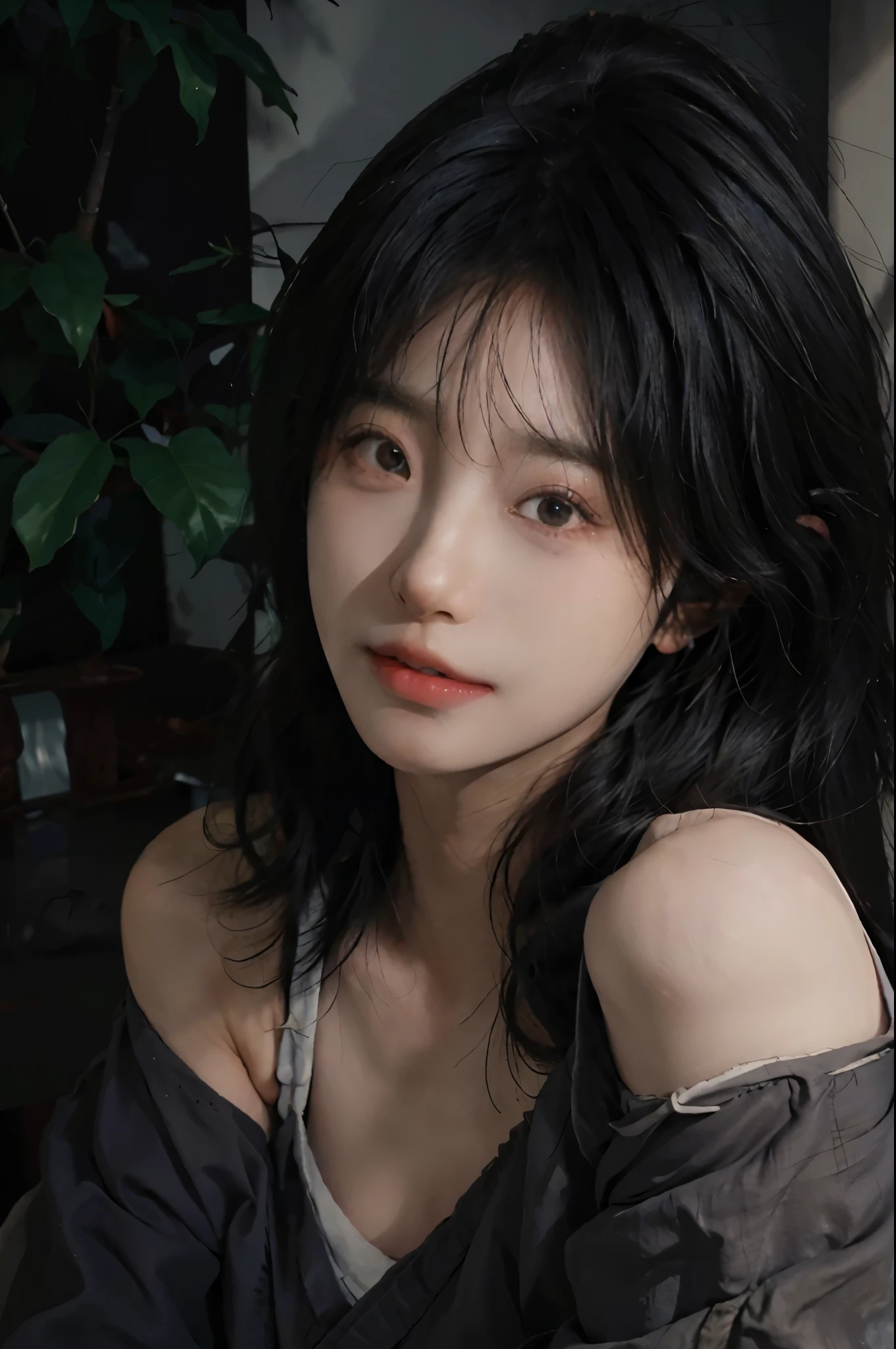 (realistic :1.5), official art, Unity 8k quality, Super details, Fine skin details, (angle), Texture, light, masterpiece, best picture quality,1 girl,giggle,curls,big eyes,Shoulder,in the darkness,deep shadow,clp style,backlight, rim light, national foundation,Mix 4,hanfu,real