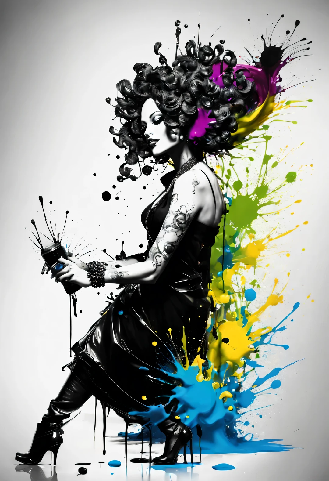 splash ink,，Patrice Musciano (Patrice Murciano) style , Features, inked-art, side view
