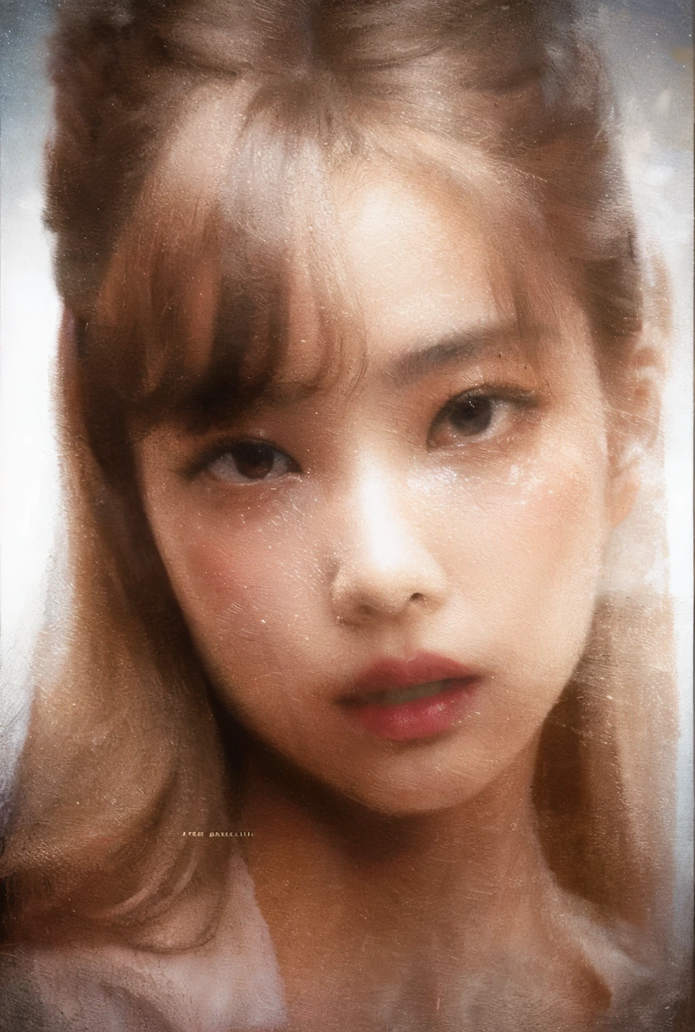 um close de uma jovem com longos cabelos loiros, Lalisa Manoban do Blackpink, Lalisa Manobal, Retrato de Jossi do Blackpink, retrato suave, inspirado em Yanjun Cheng, kawaii realista portrait, realista. Cheng Yi, digital oil on canvas, uau : : 5, Guweiz, digital oil painting with airbrush