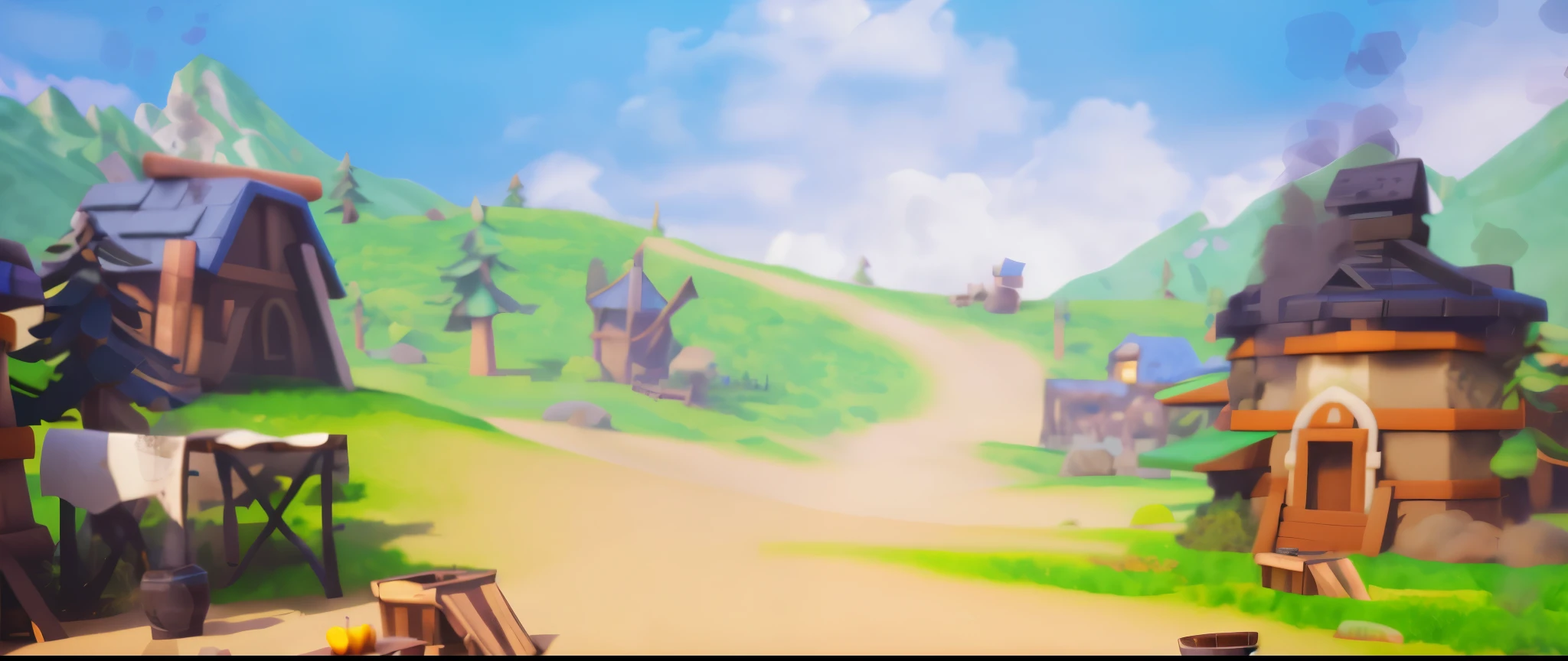 surrounding buildings，Smoke rises from building chimneys，blue sky，and distant mountains and green forests，atmospheric perspective，lifelike，multi-detail，HD，4kUE rendering，Photo texture，reality，超multi-detail，Ultra-clear，蓝光Image quality，Image quality，No need for daylight，Don't light，No Tyndall effect
