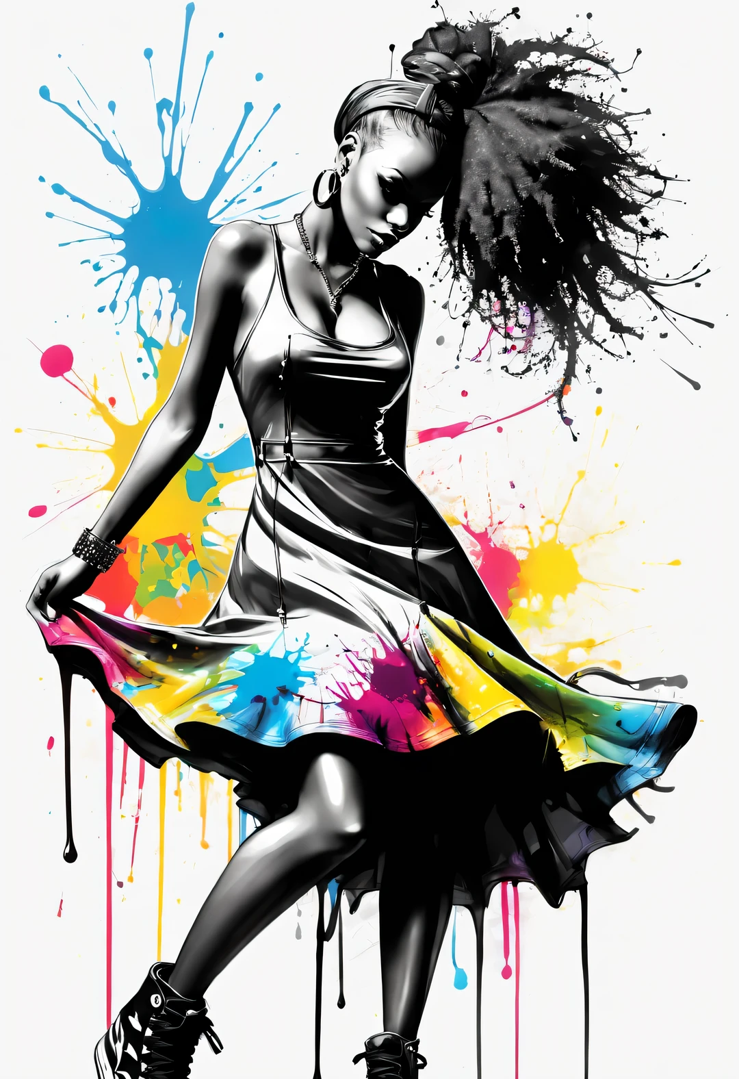splash ink,,Patrice Musciano (Patrice Murciano) style , Features, inked-art, side view,嘻哈时尚设计style , A piece of clothing